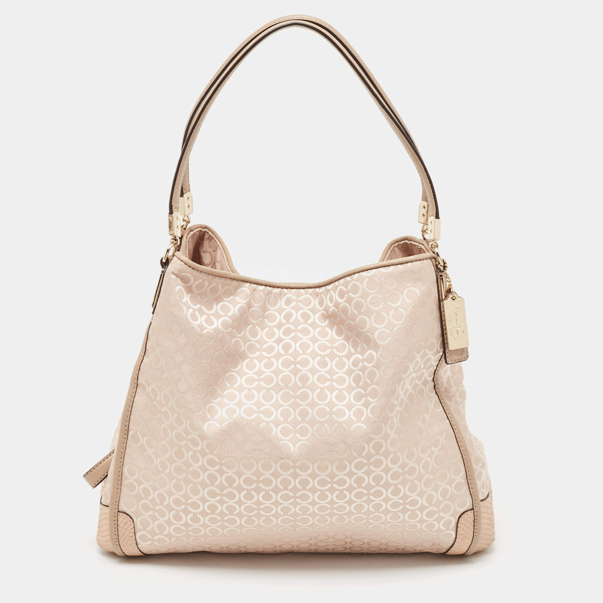 Coach Pink Canvas and Python Embossed Leather Edie Hobo
