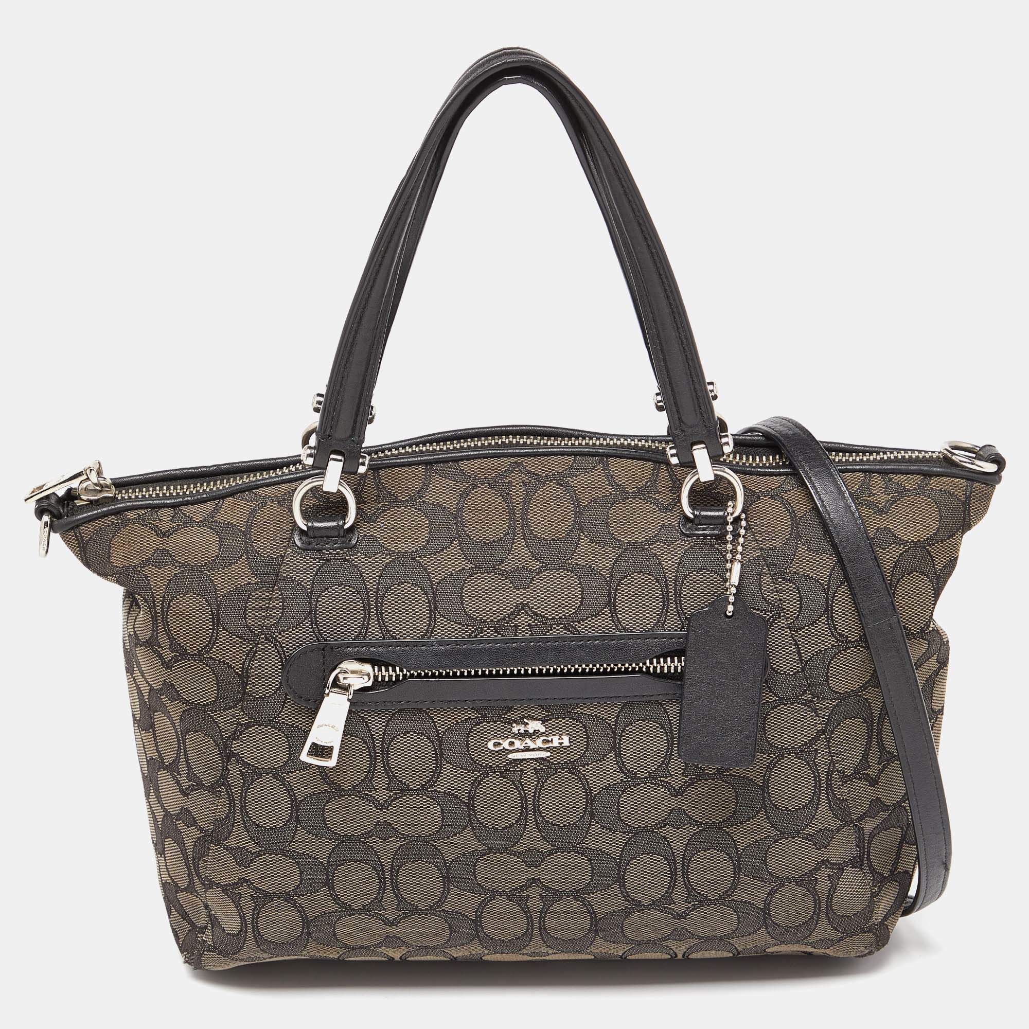 Coach Black/Grey Signature Canvas and Leather Prairie Satchel