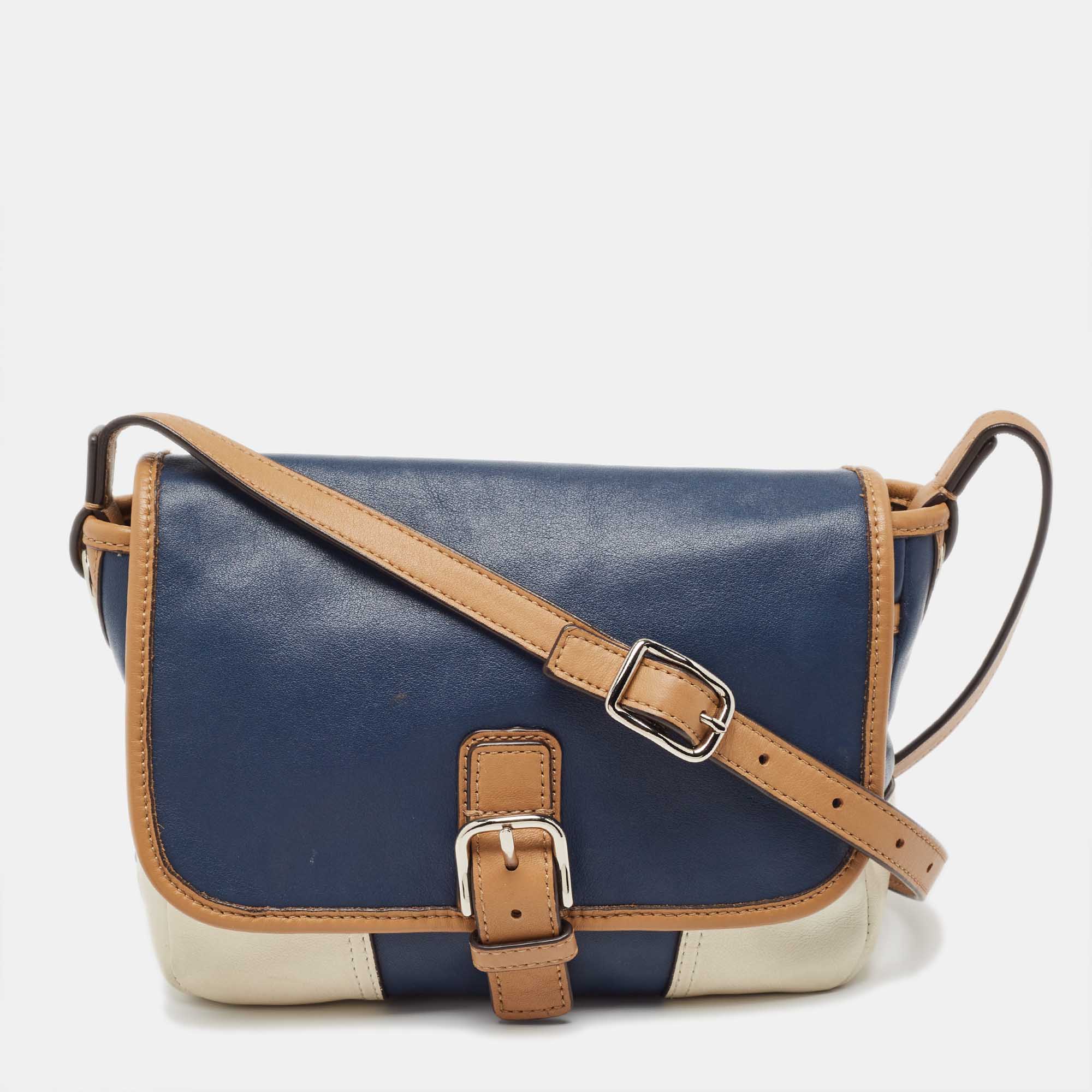 Pre Owned Coach Tri Color Leather Crossbody Bag