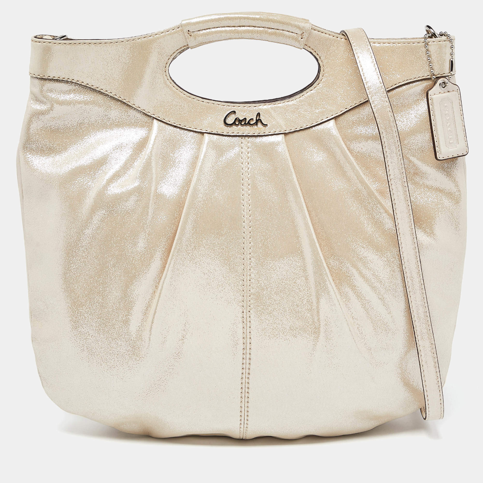 Pre Owned Coach Beige Shimmer Suede Hobo