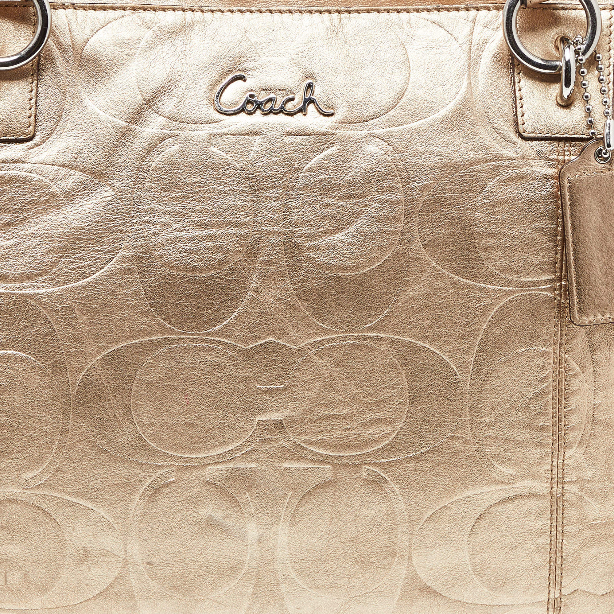 COACH GOLD Beige Canvas Leather Shoulder Bag Purse Signature J1076-16408  Large | eBay