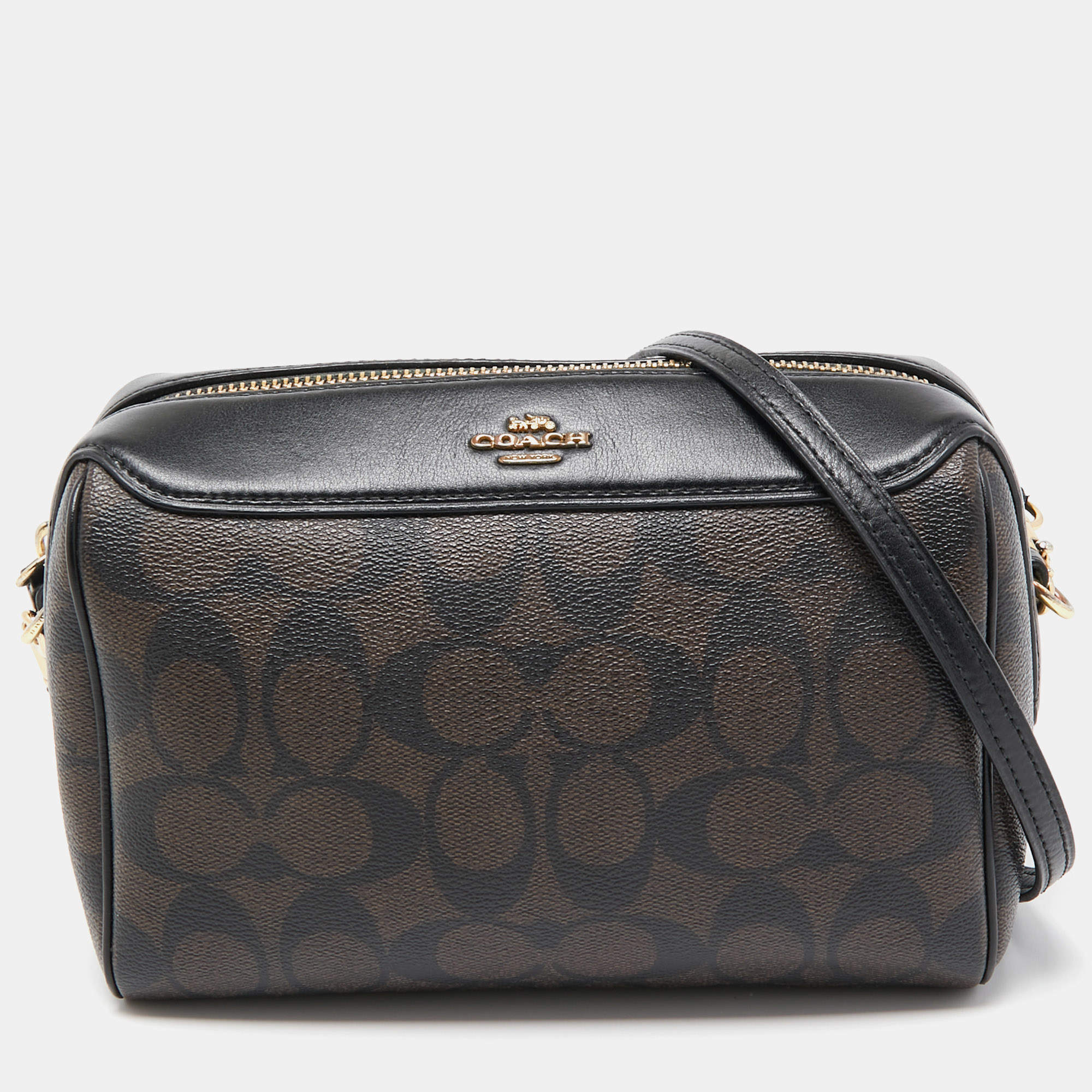 Coach Brown/Black Signature Coated Canvas and Leather Bennett Crossbody Bag