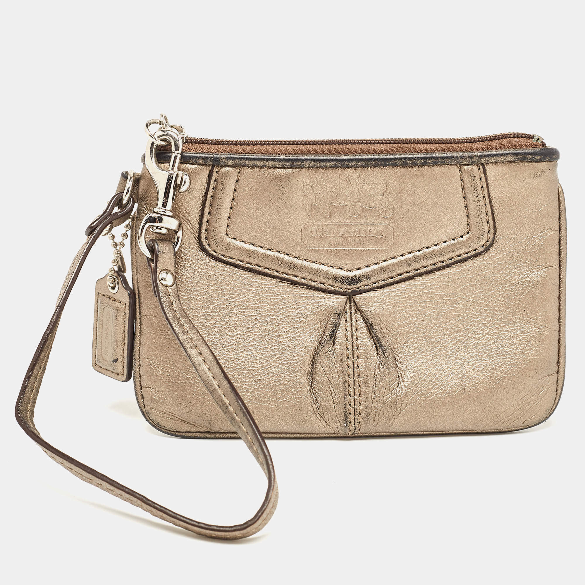 Coach Metallic Leather Zip Wristlet Clutch