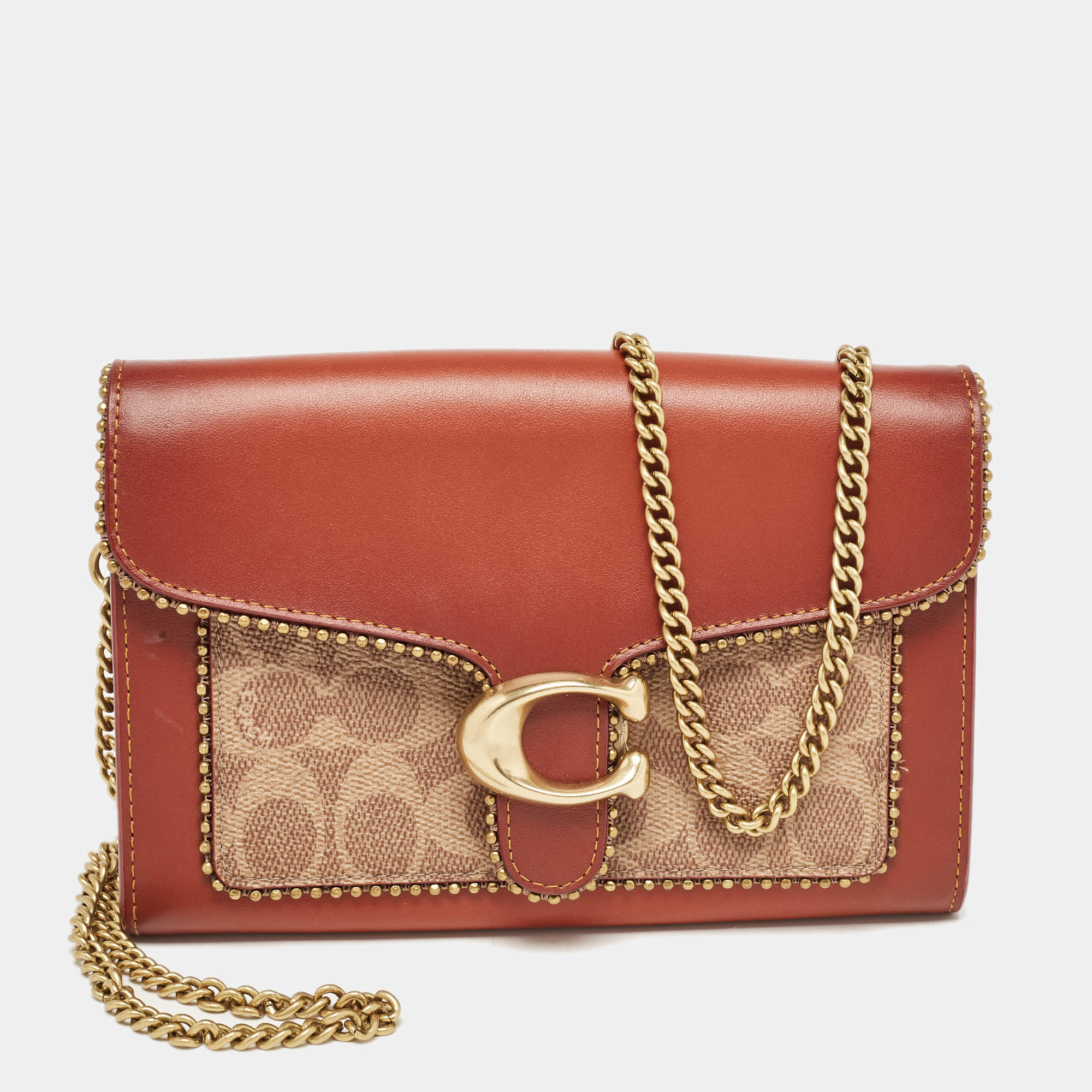 Coach Beige/Brown Signature Coated Canvas and Leather Tabby Chain Crossbody Bag