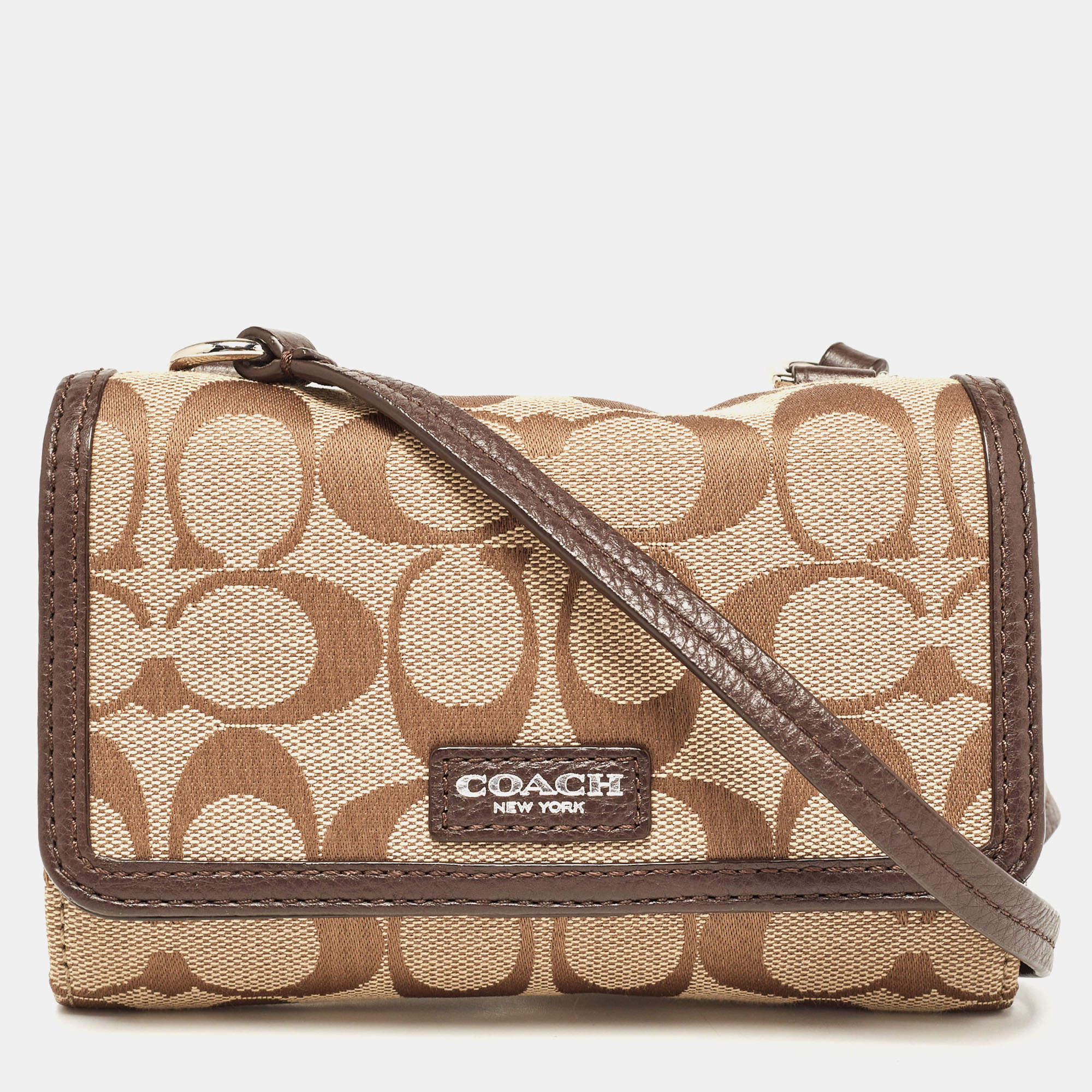 Coach Brown/Beige Signature Canvas Mini Crossbody Bag
