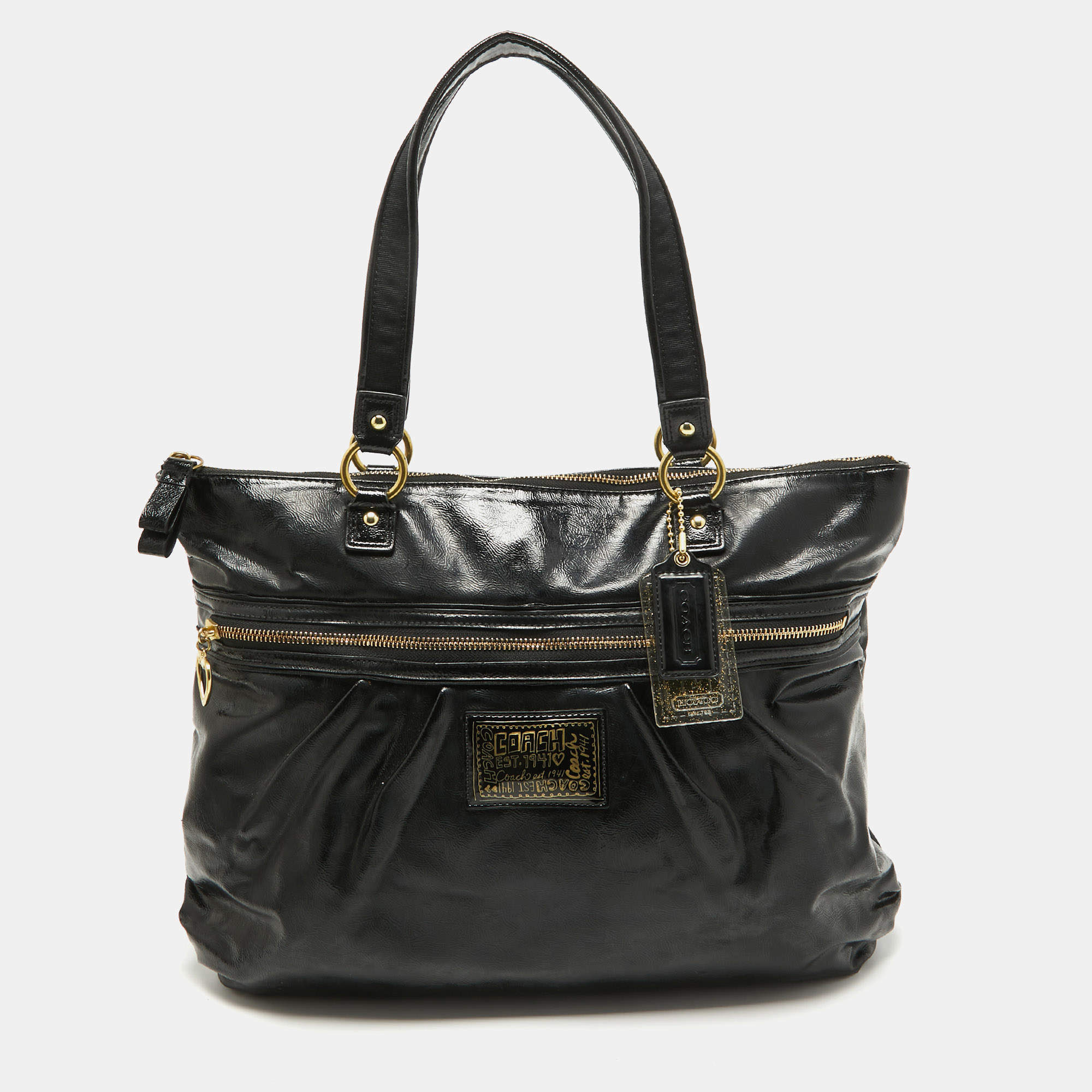 Pre Owned Coach Black Patent Leather Daisy Tote