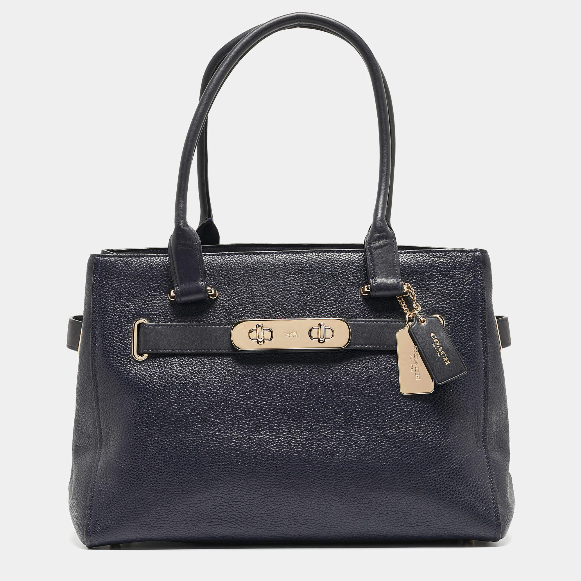 مملوكة مسبقًا Coach Navy Blue Leather Swagger 33 Tote