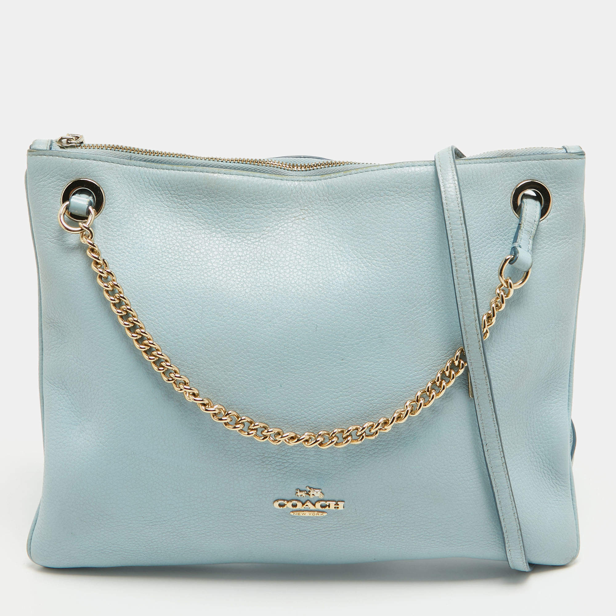 Coach Blue Leather Zip Chain Crossbody Bag