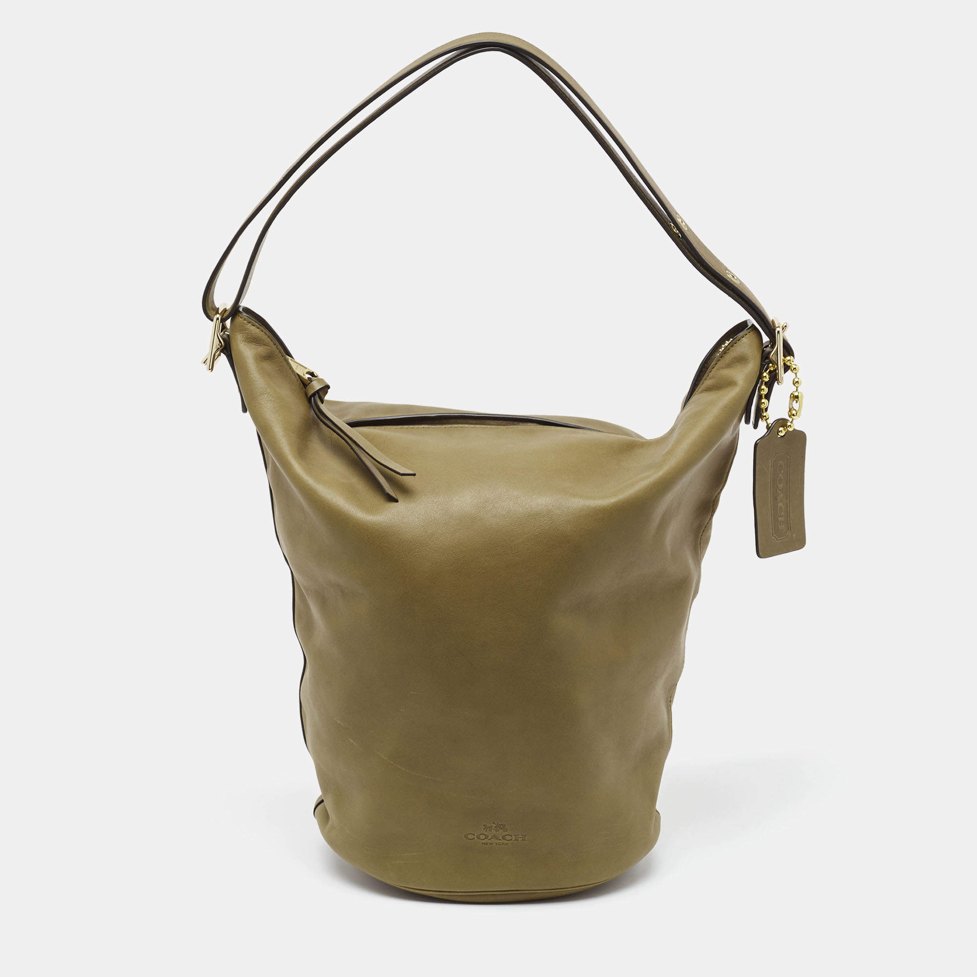 Coach Olive Green Leather Bleecker Bucket Bag