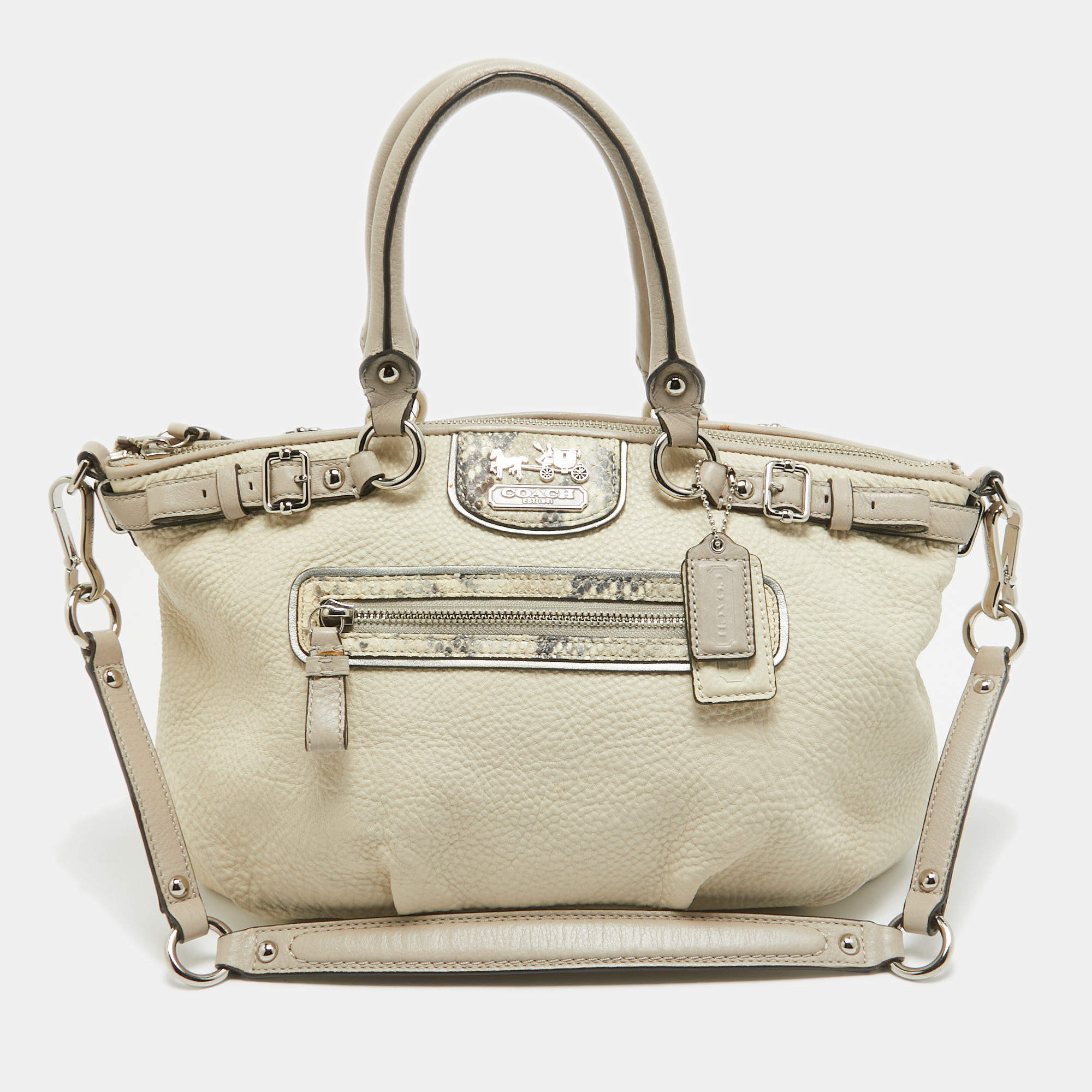 Coach Light Grey Snake Embossed and Leather Sophia Madison Satchel