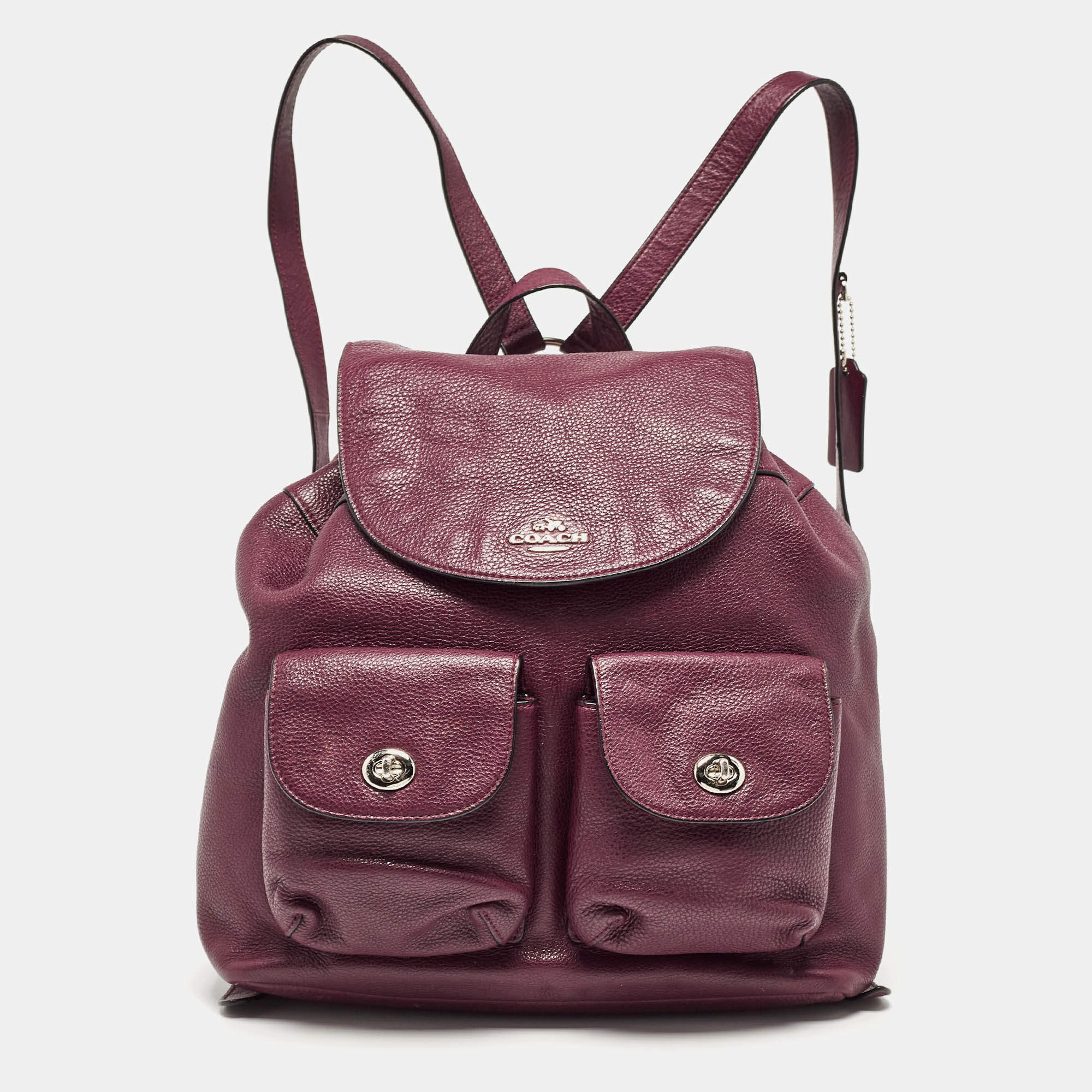 Pre Owned Coach Burgundy Leather Drawstring Backpack