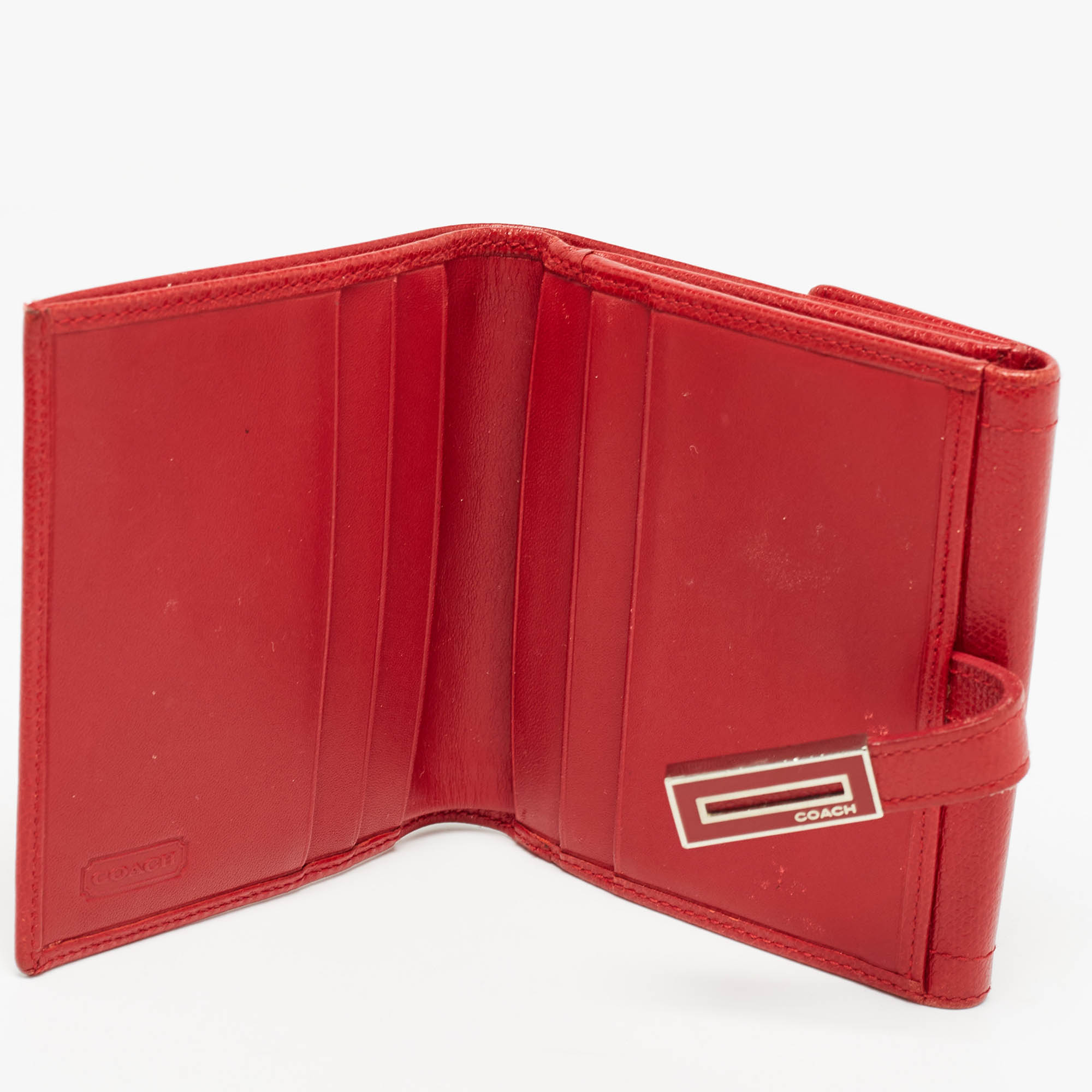 Coach Red Leather Metal Flap Compact Wallet Coach TLC