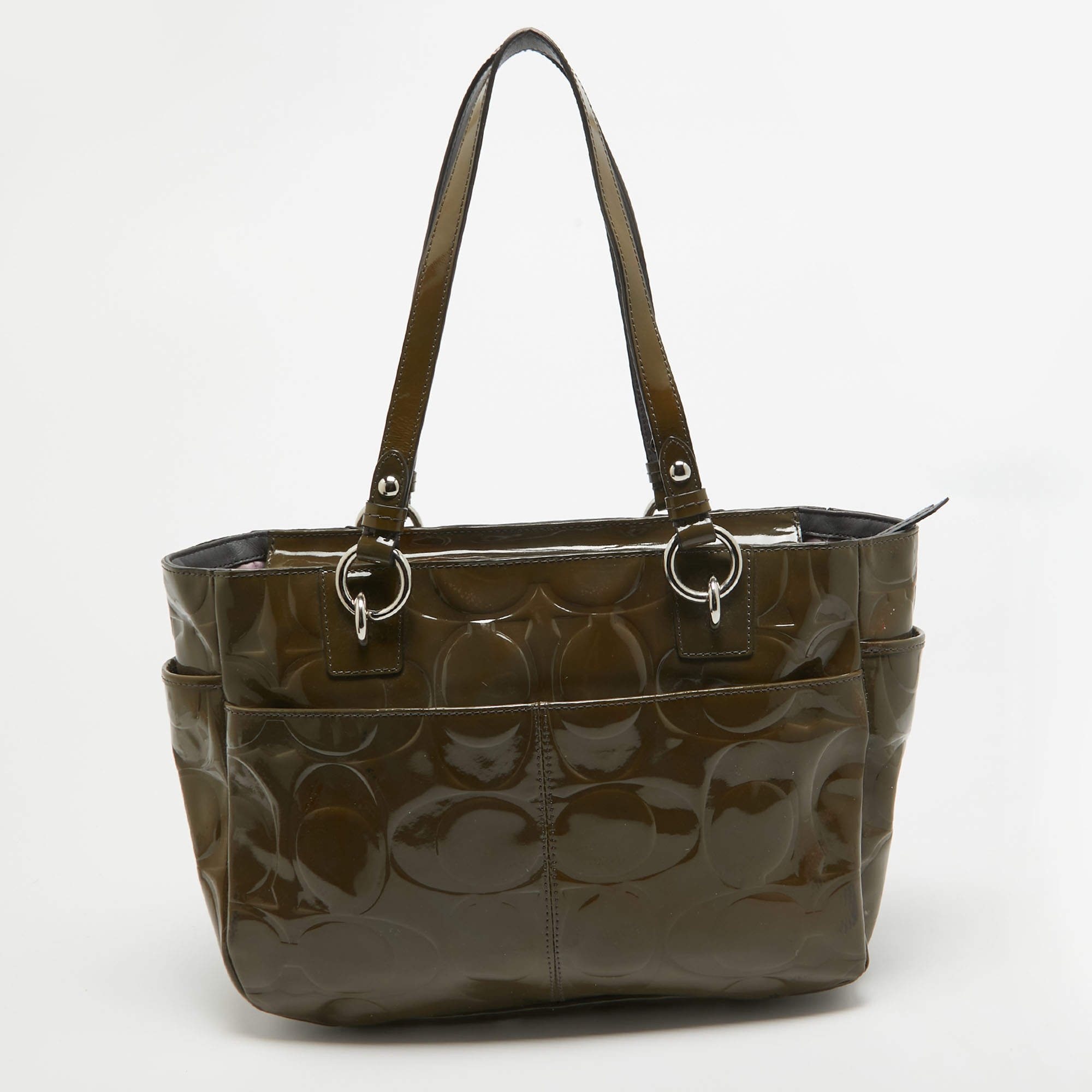 Coach Olive Green Op Art Embossed Patent Leather East West Gallery Tote Coach TLC