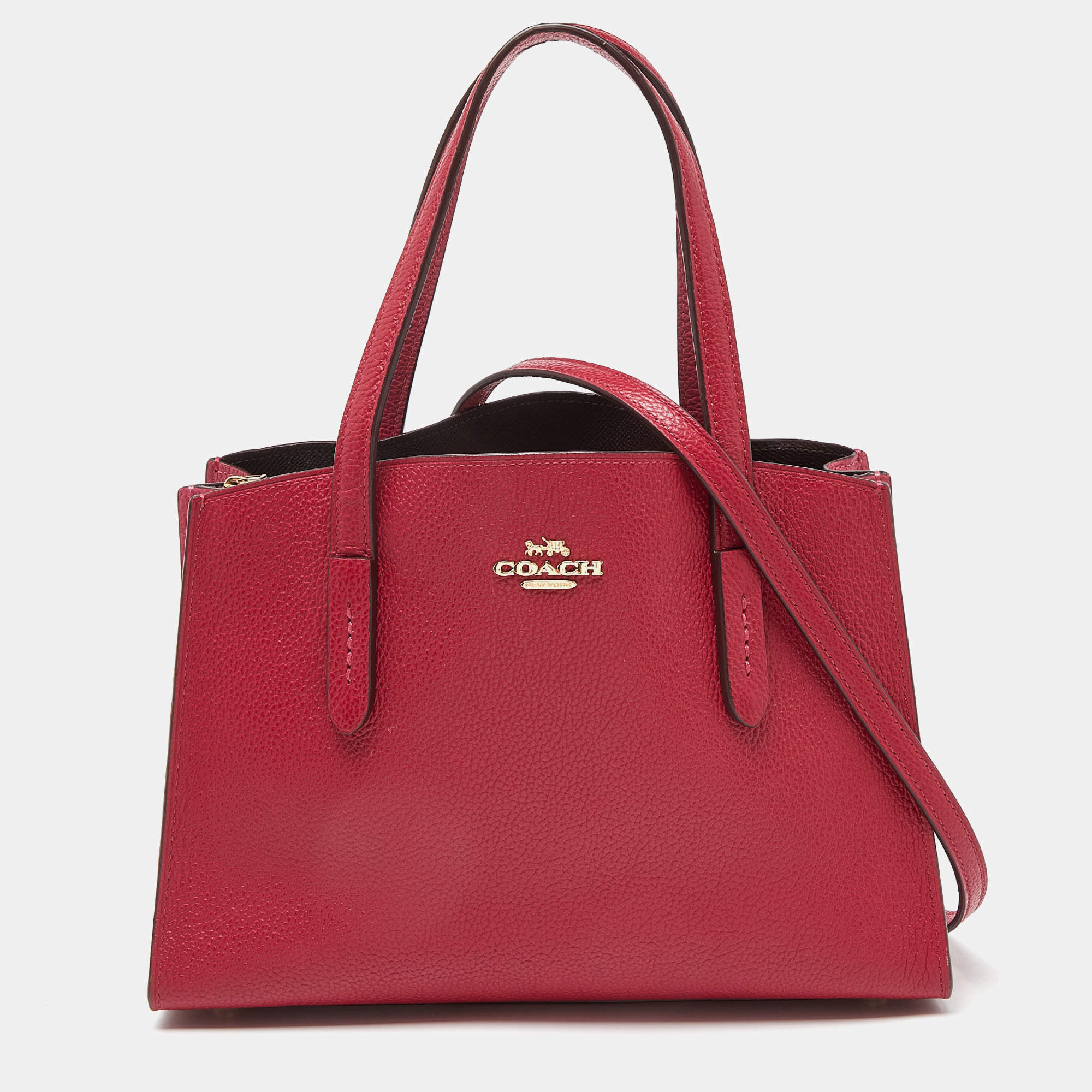 Coach Red/Pink Grained Leather Charlie Carryall Tote