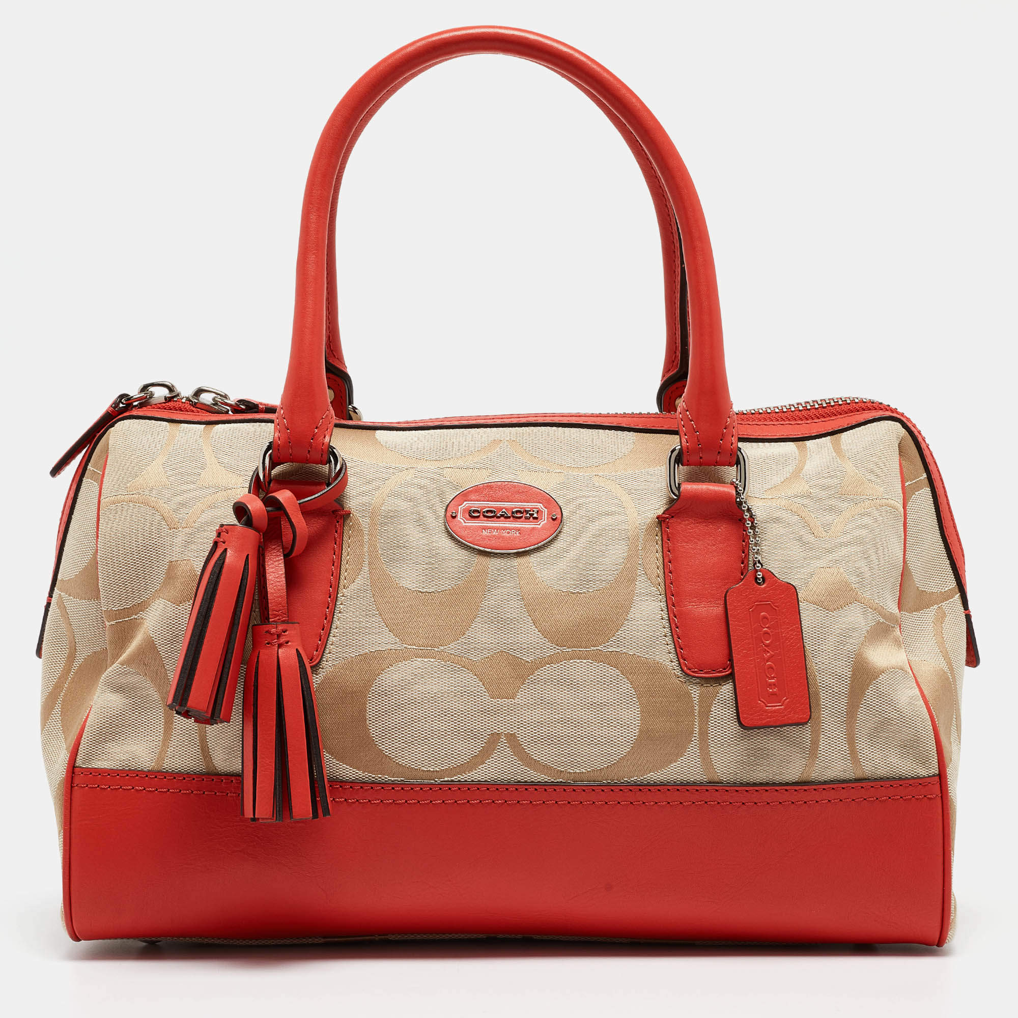 Coach Orange/Beige Signature Canvas and Leather Haley Satchel 