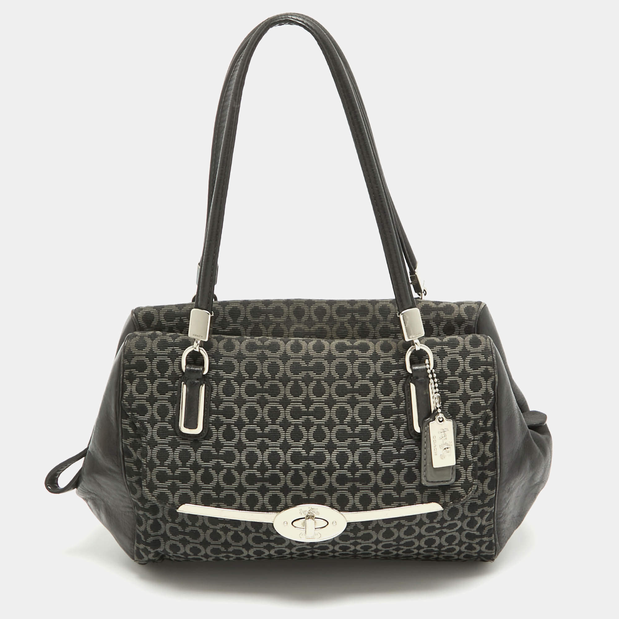 Coach Black Op Art Fabric and Leather Madison Madeline Satchel