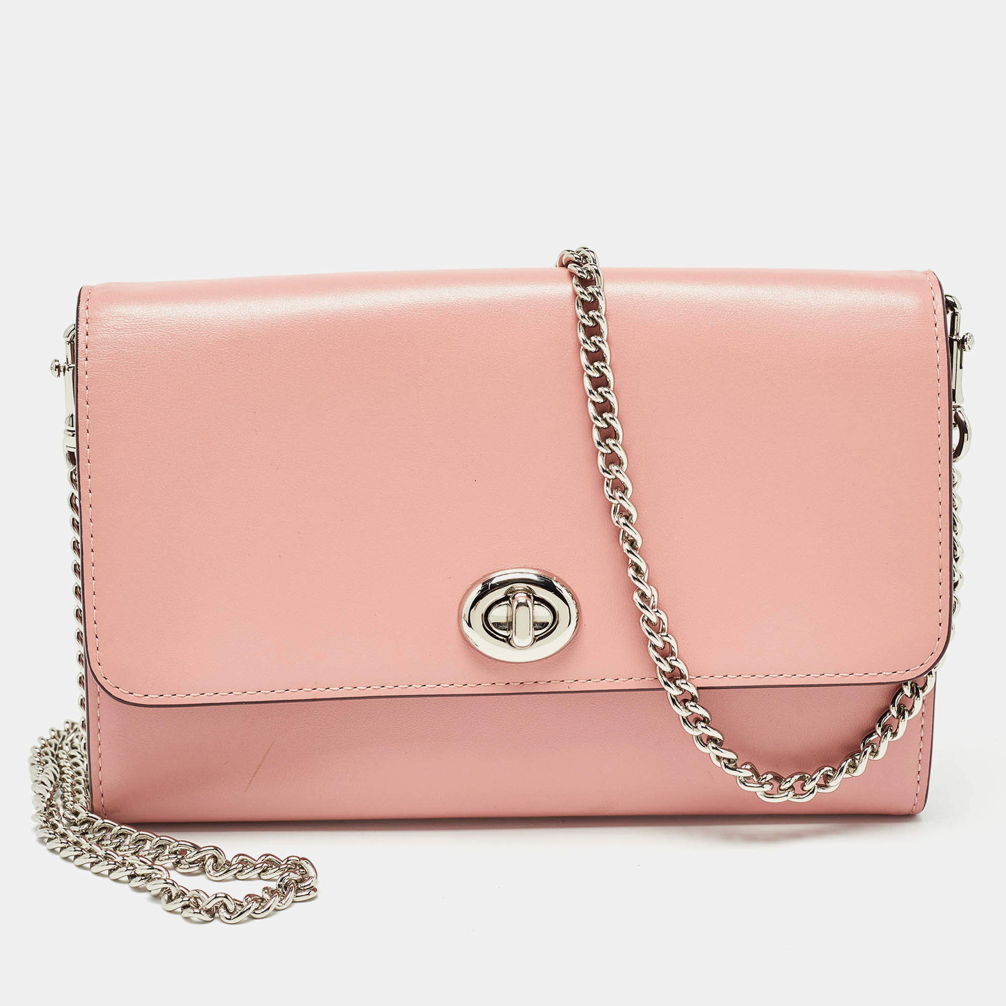 Coach Pink Leather Ruby Chain Clutch