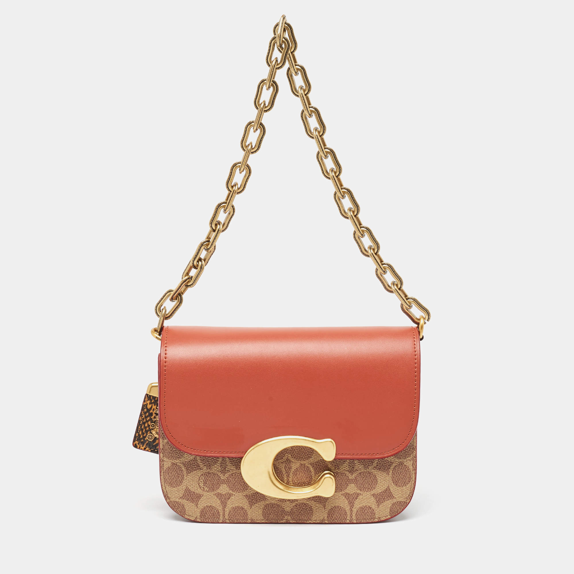 Coach Brown/Beige Signature Coated Canvas, Python Embossed and Leather Idol Bag