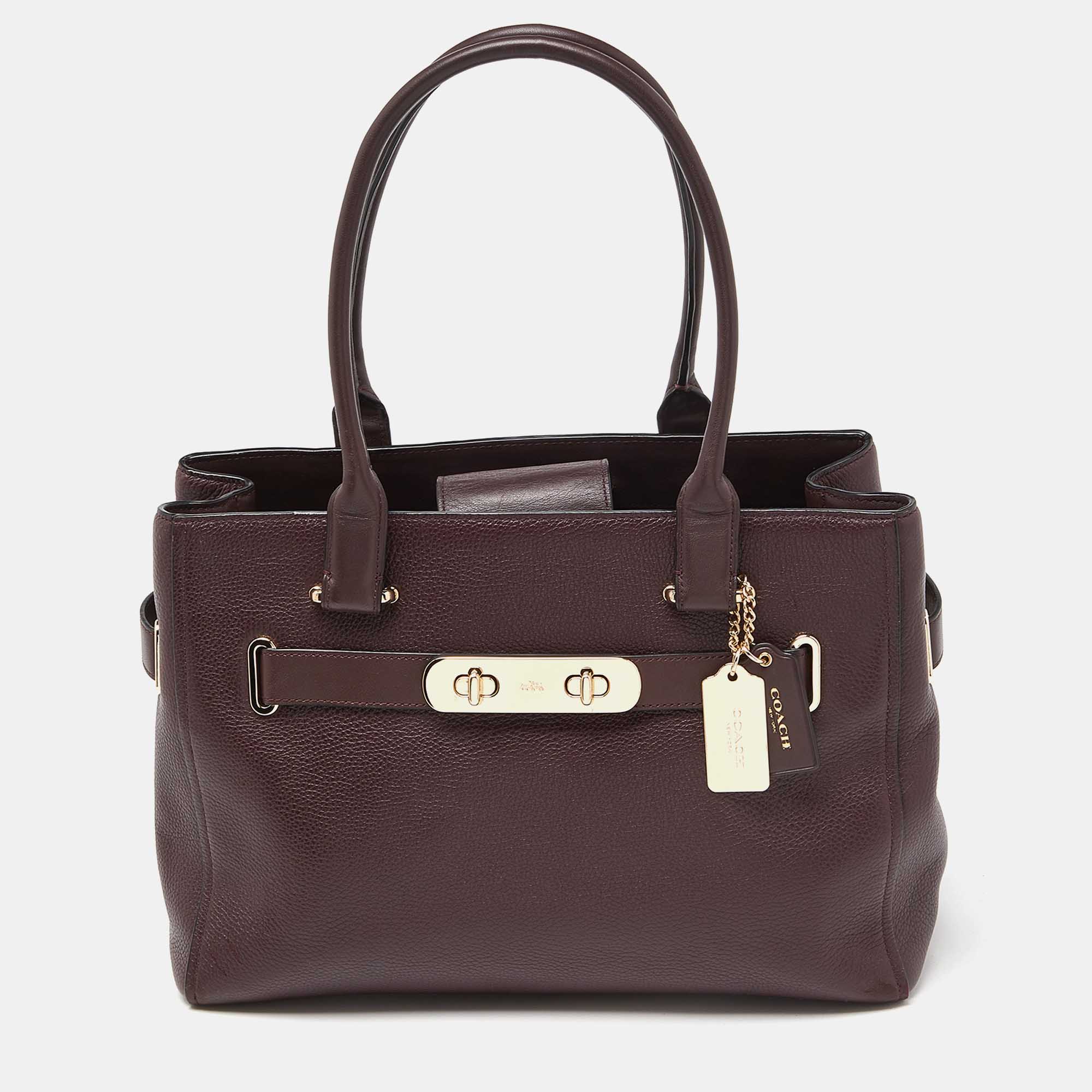 Coach Burgundy Leather Swagger 33 Tote