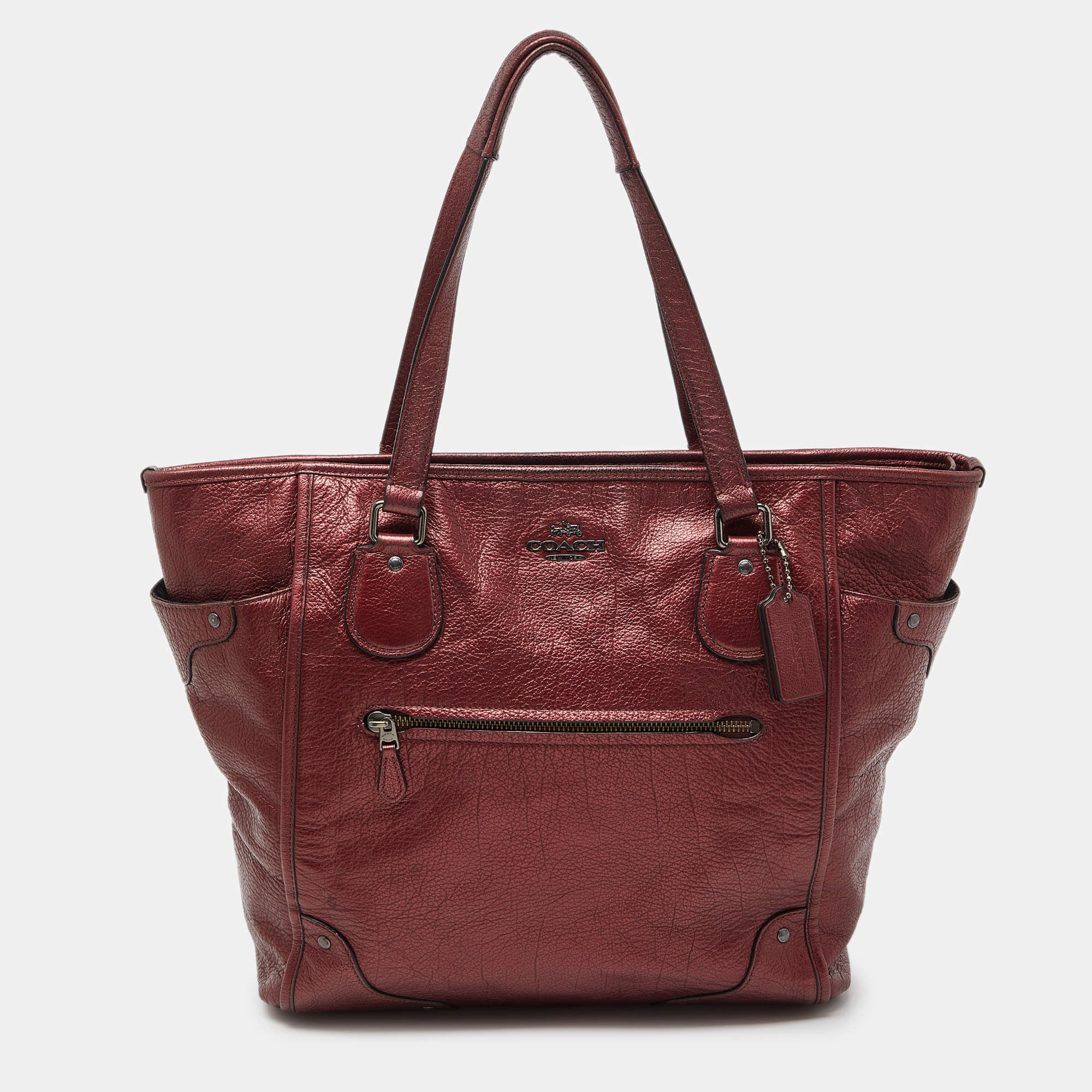 Pre Owned Coach Metallic Leather Zip Tote