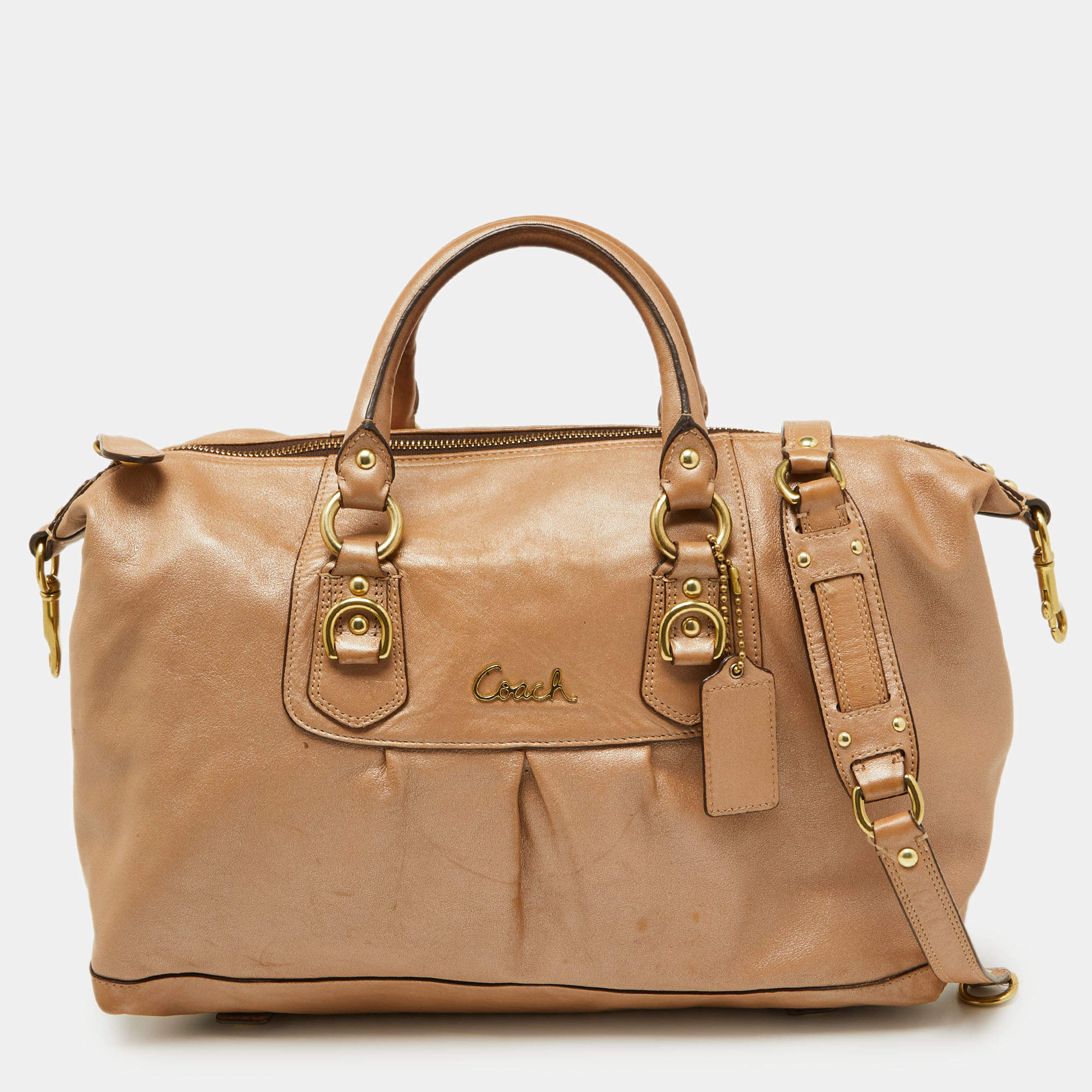 Coach Beige Leather Ashley Satchel