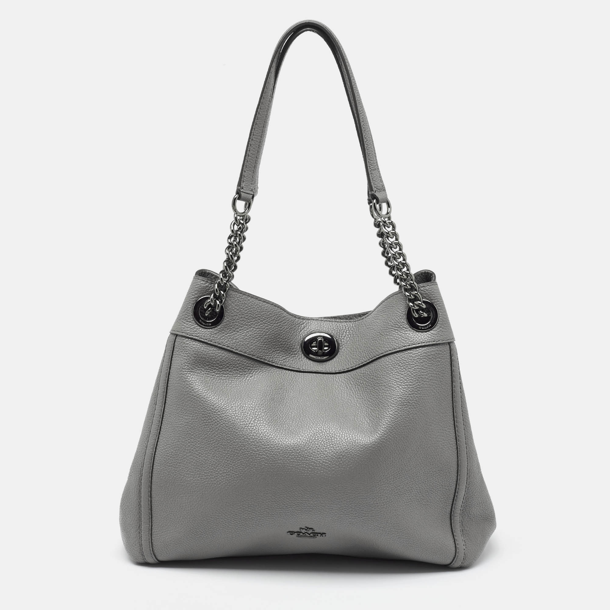 Pre Owned Coach Grey Leather Edie Shoulder Bag
