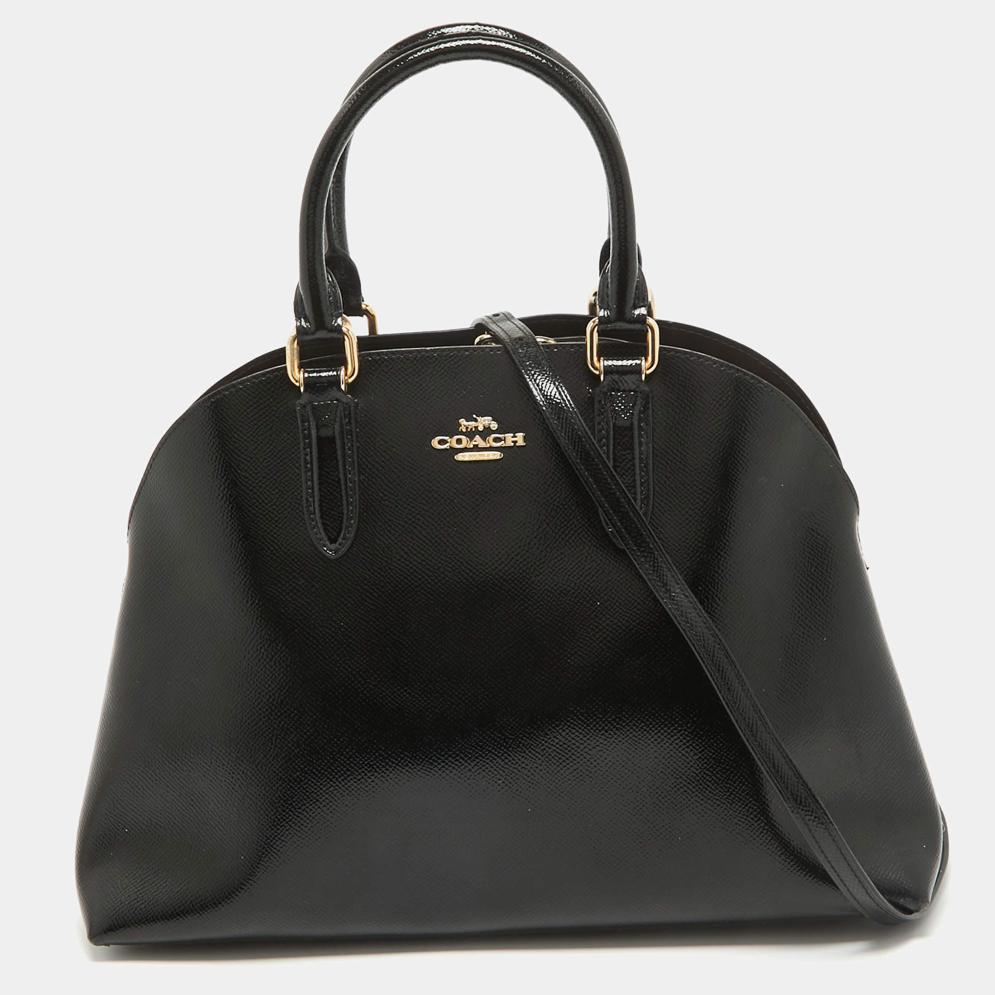 Pre Owned Coach Black Patent Leather Quinn Dome Bag