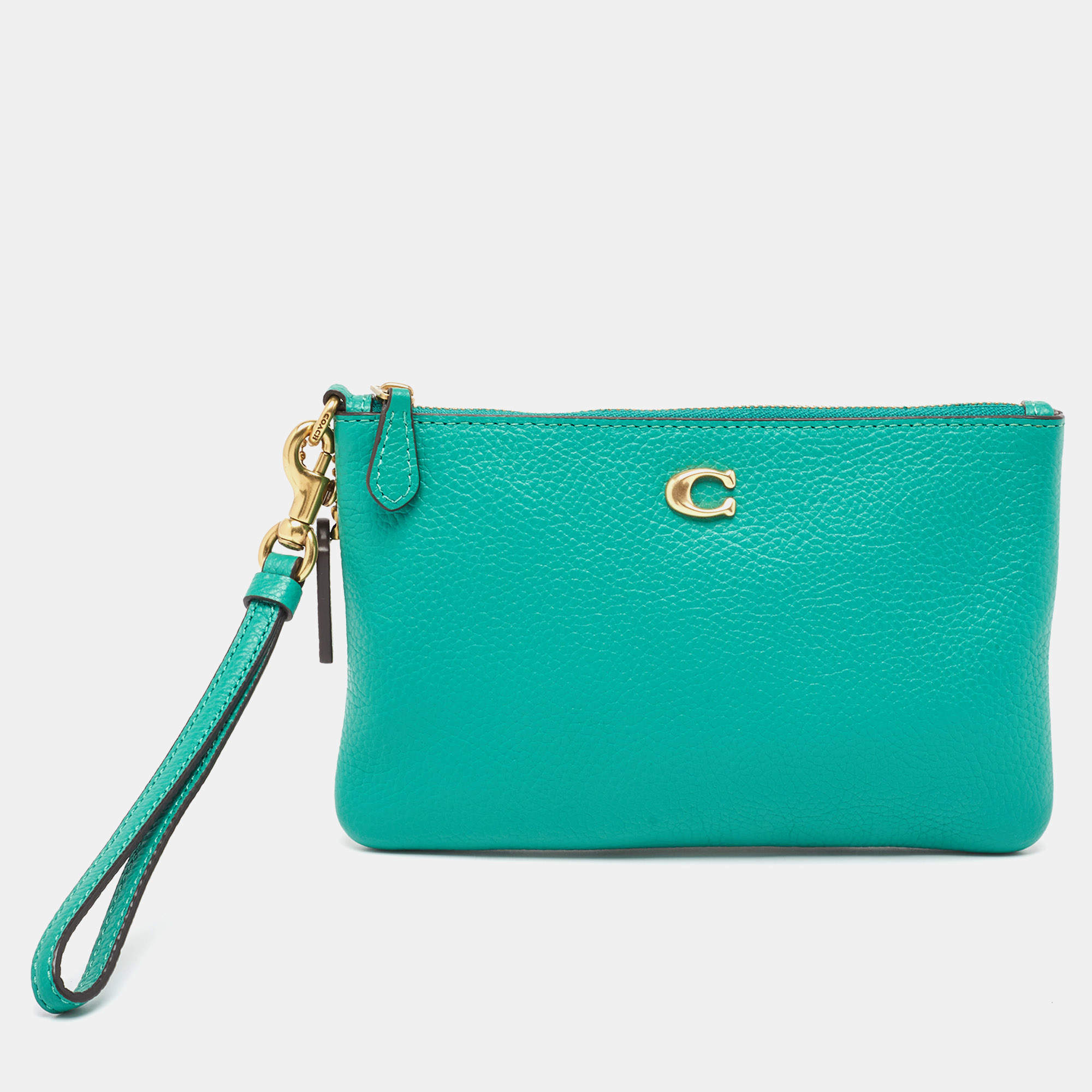 Coach Green Leather Wristlet Zip Pouch