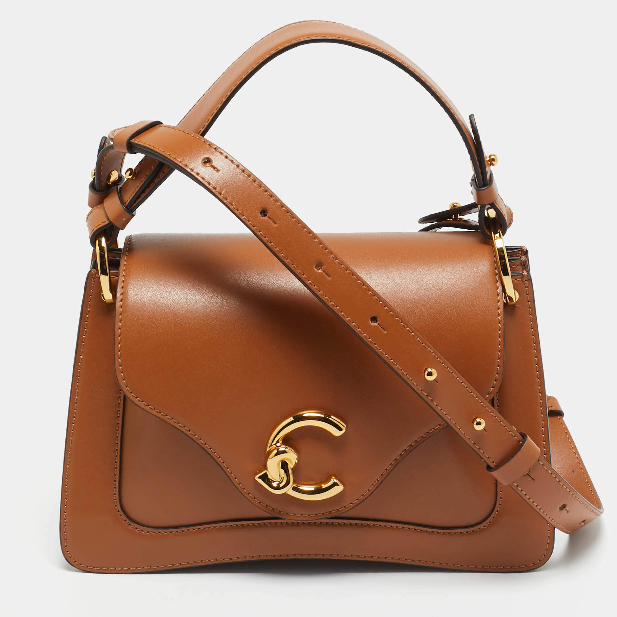 Pre Owned Coccinelle Brown Leather C Me Flap Top Handle Bag