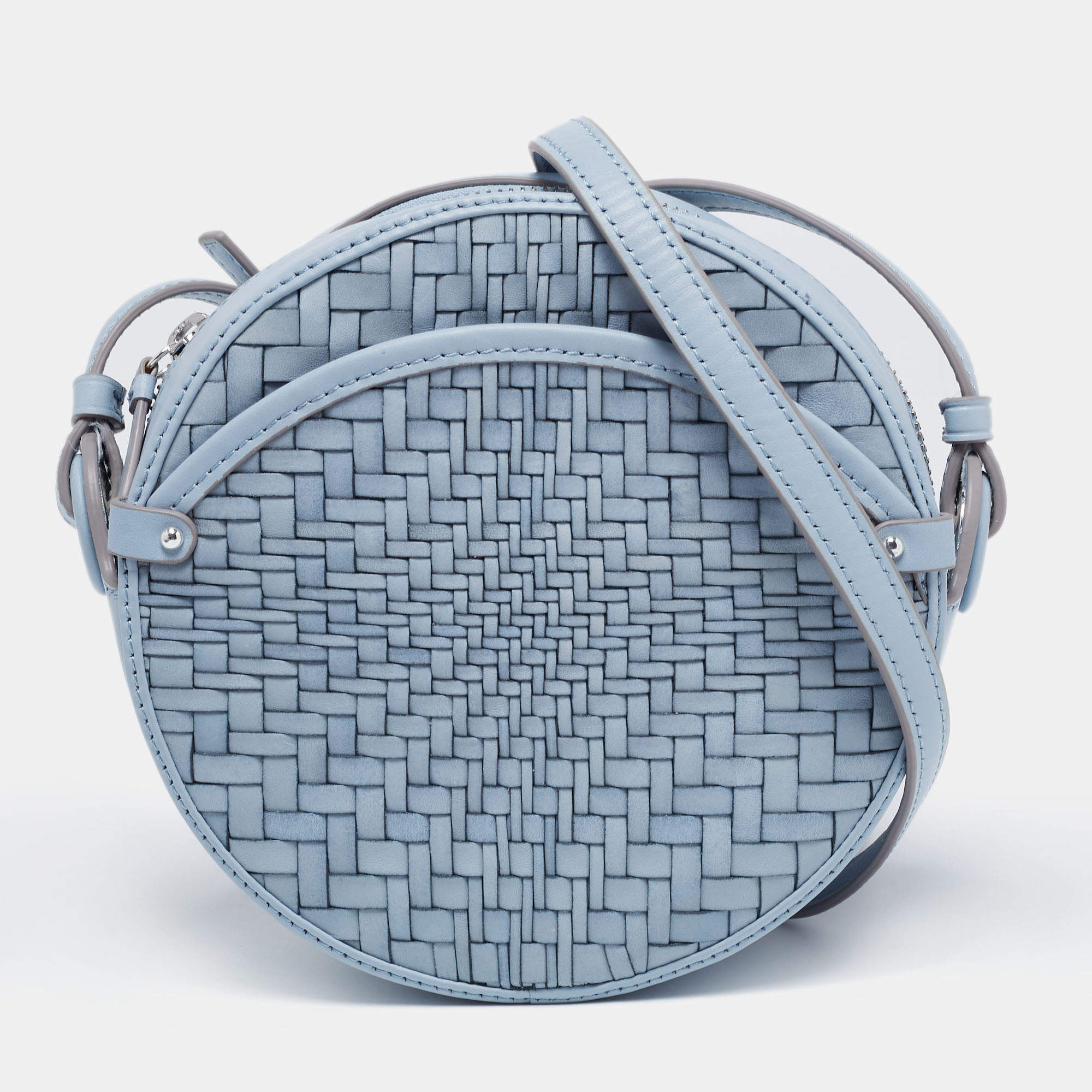 Pre Owned Cole Haan Blue Woven Leather Grand Ambition Circle Crossbody Bag