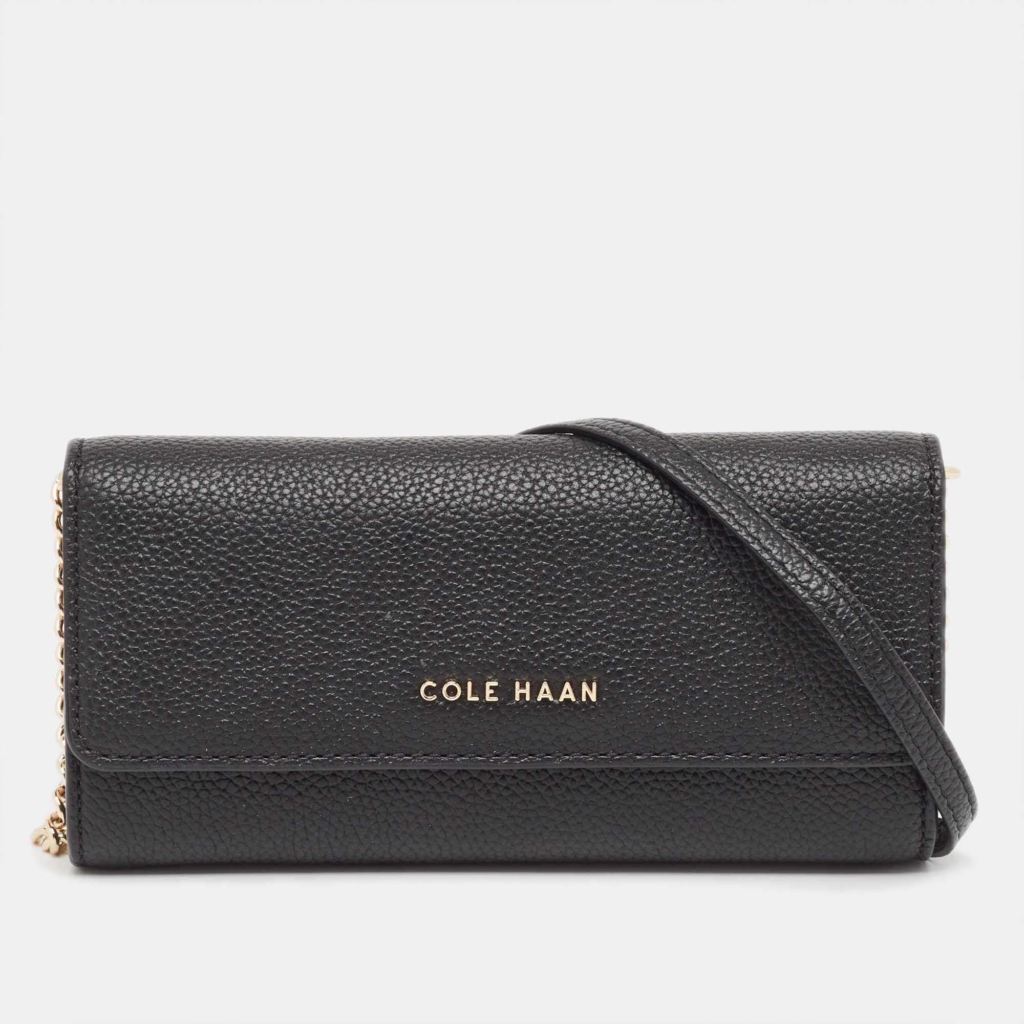 Cole Haan Black Leather Grand Series Wallet On Chain