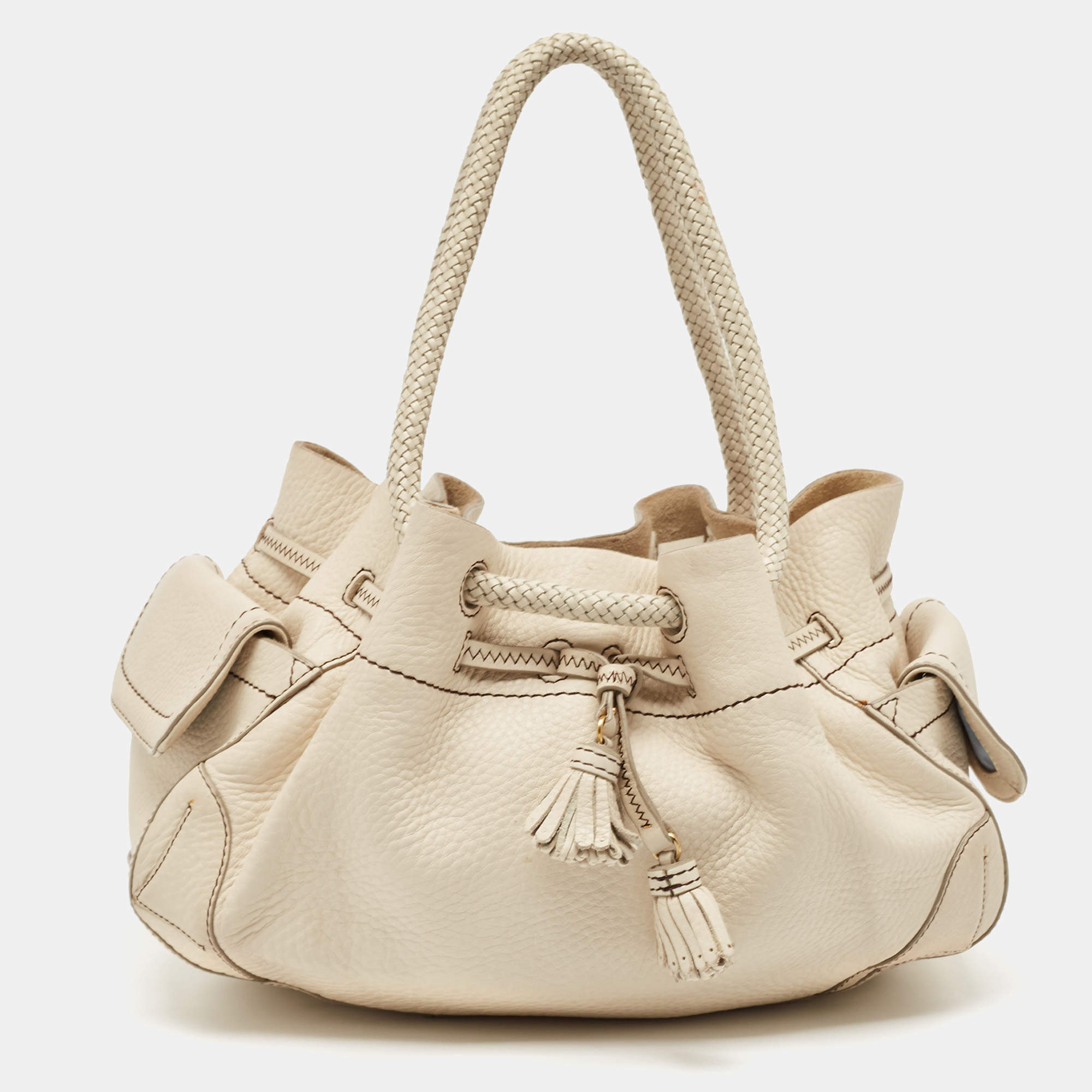 Cole Haan Off White Leather Village Drawstring Shoulder Bag