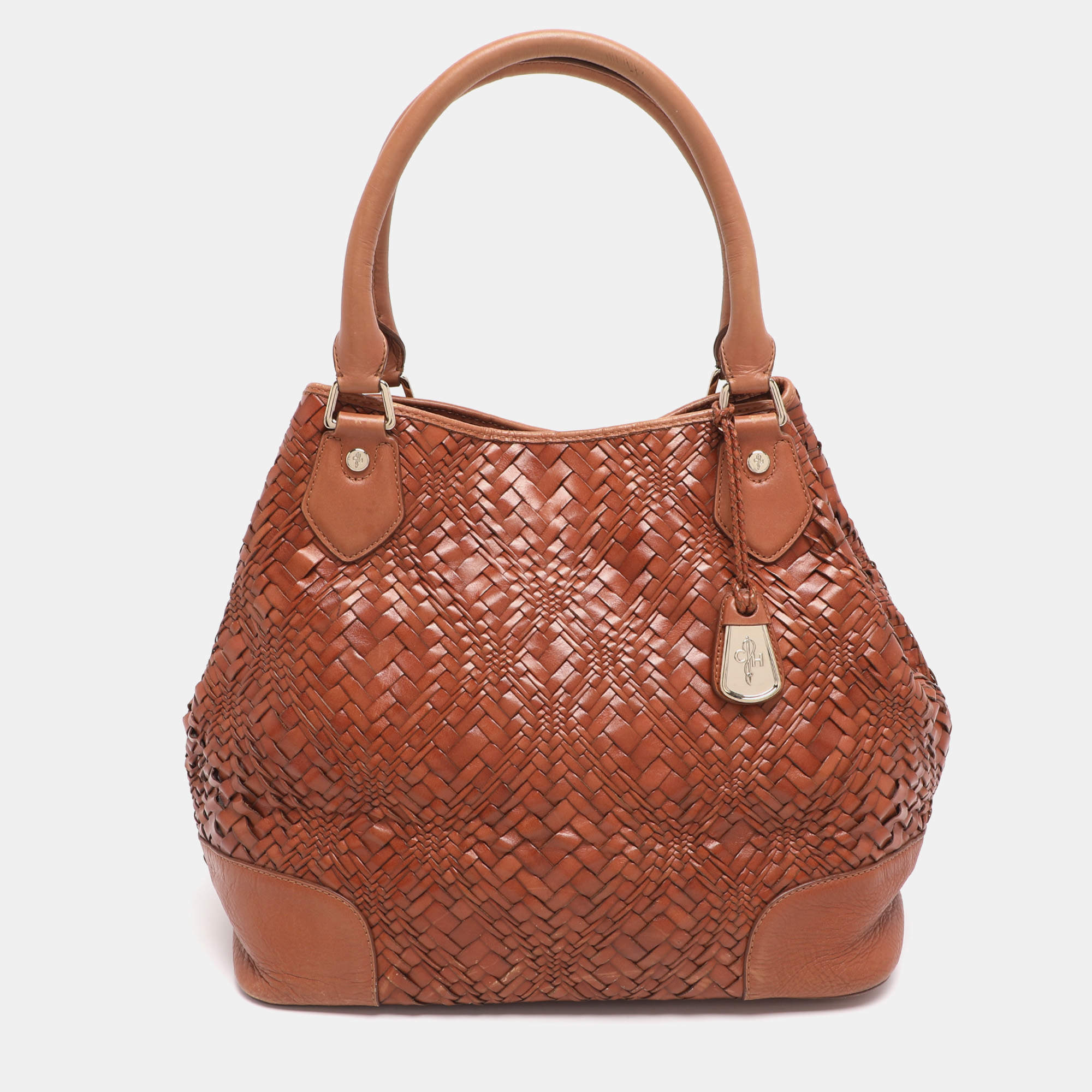 Pre Owned Cole Haan Brown Woven Leather Tote