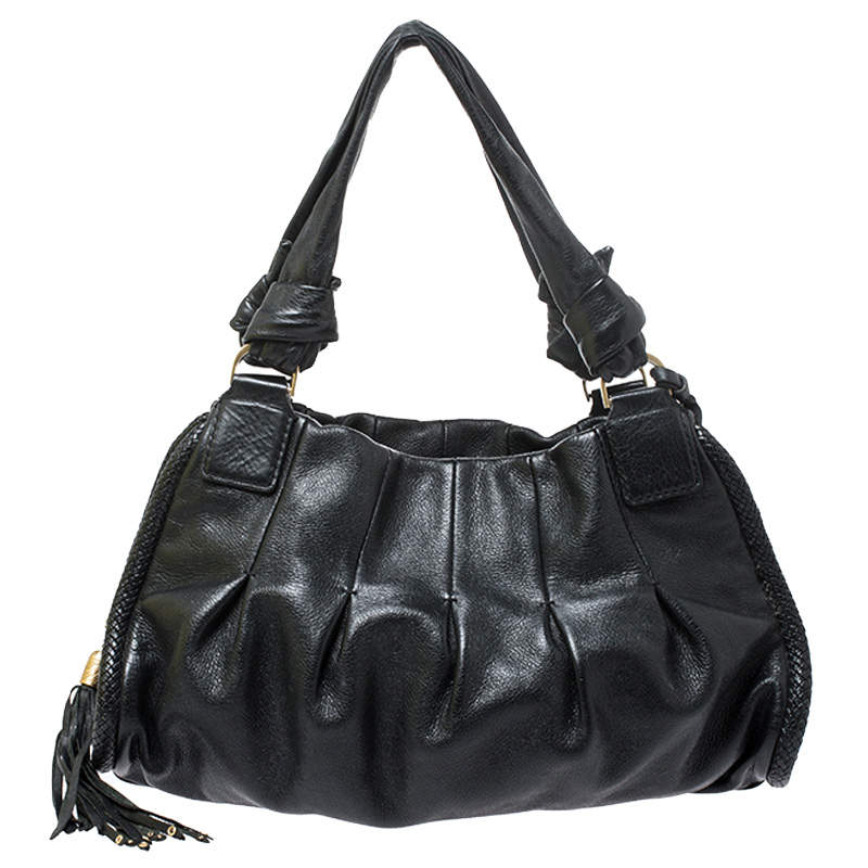 Cole Haan Black Pleated Leather Tassel Hobo Cole Haan | TLC