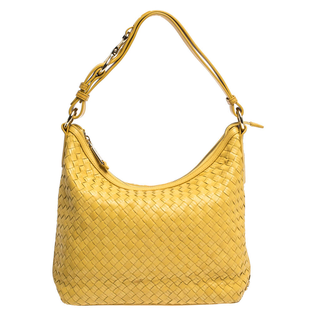 Pre Owned Cole Haan Yellow Leather Heritage Weave Hobo