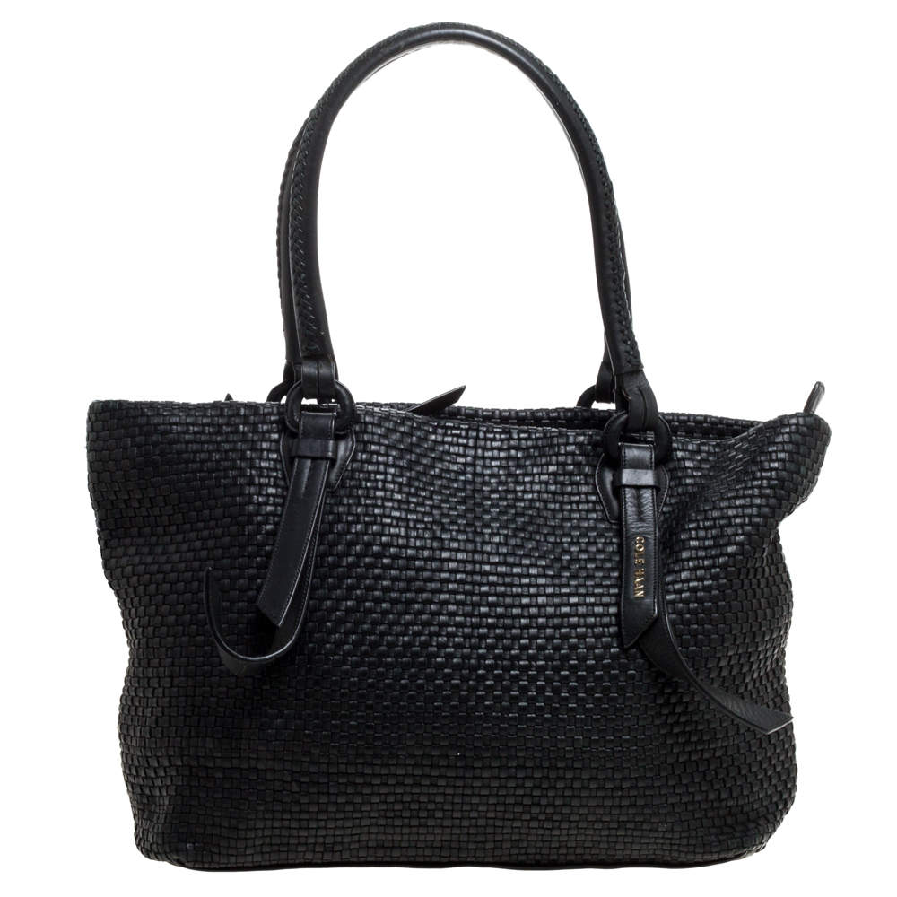 Cole Haan Black Woven Leather Medium Bethany Tote Cole Haan | TLC