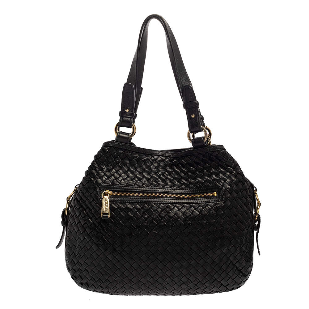 Pre Owned Cole Haan Black Woven Leather Tote