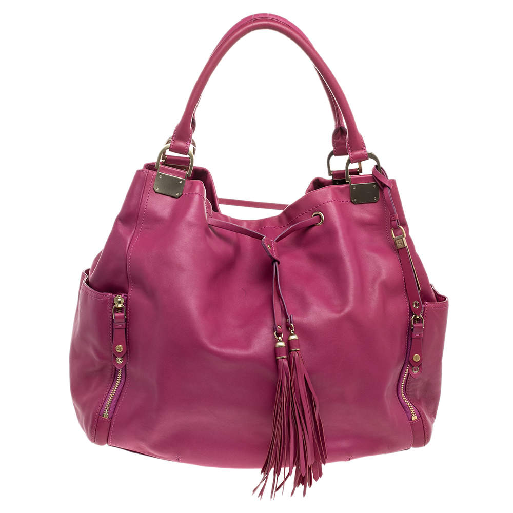Cole Haan Pink Leather Drawstring Tassel Hobo