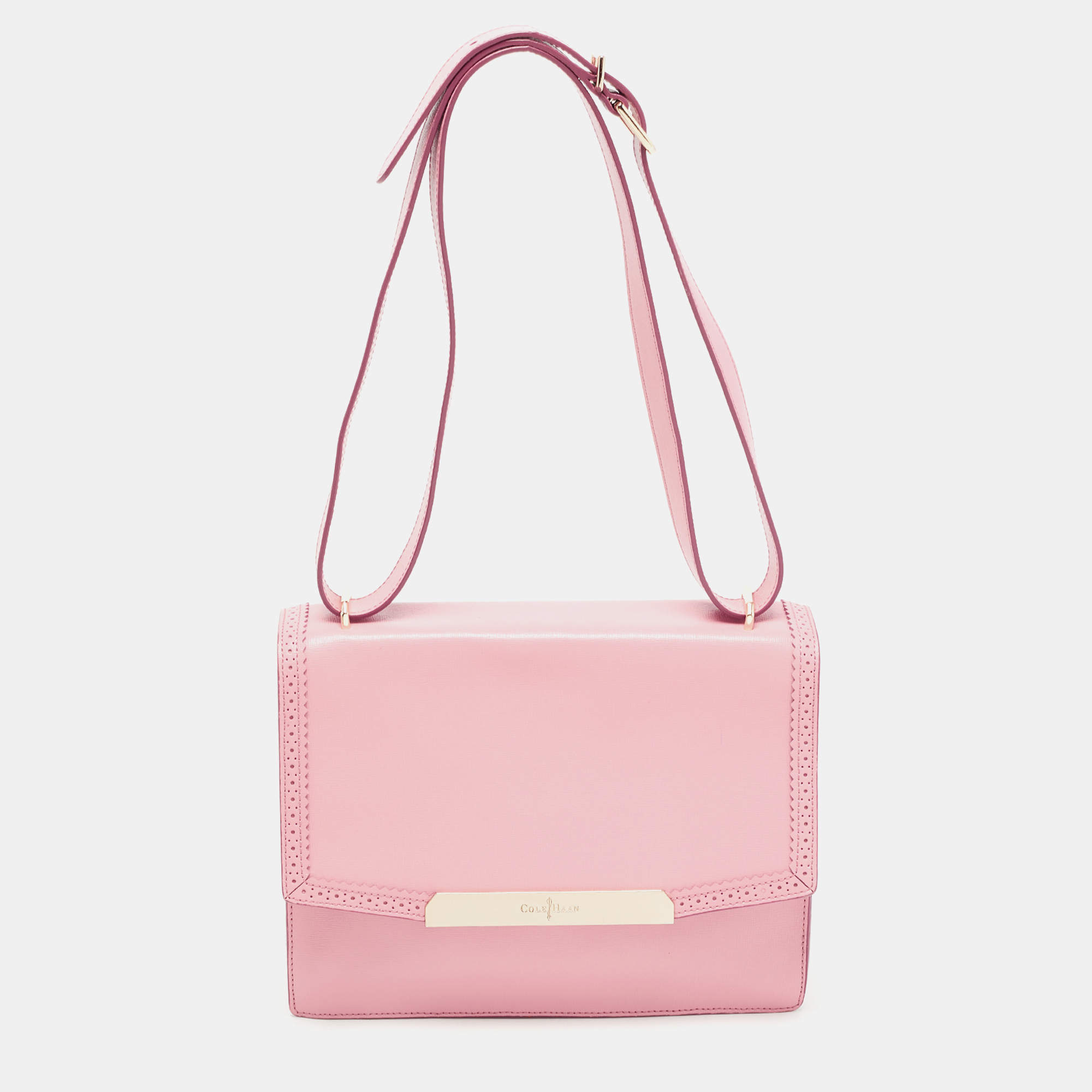 Pre Owned Cole Haan Pink Leather Flap Shoulder Bag