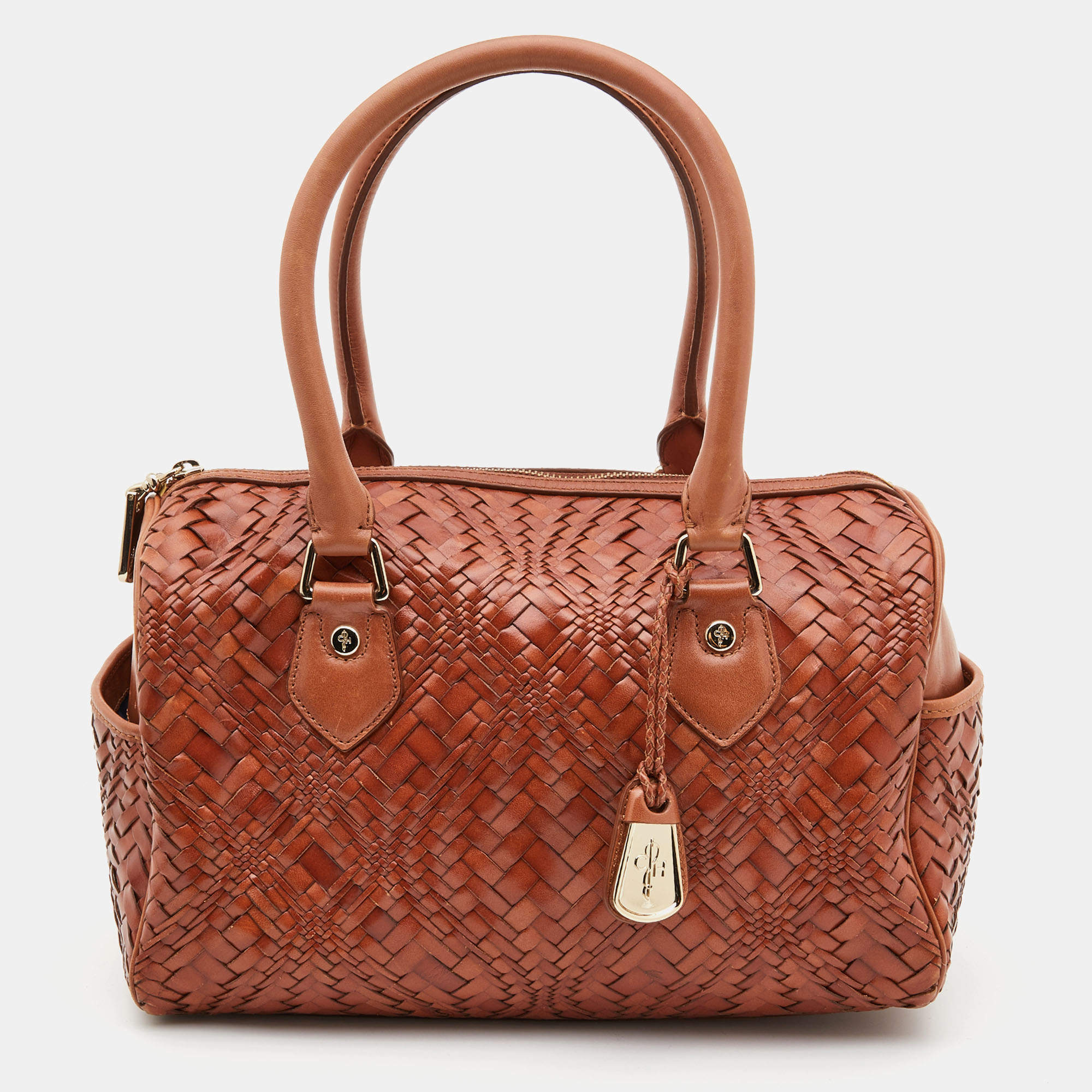 Cole Haan Tan Woven Leather Boston Bag
