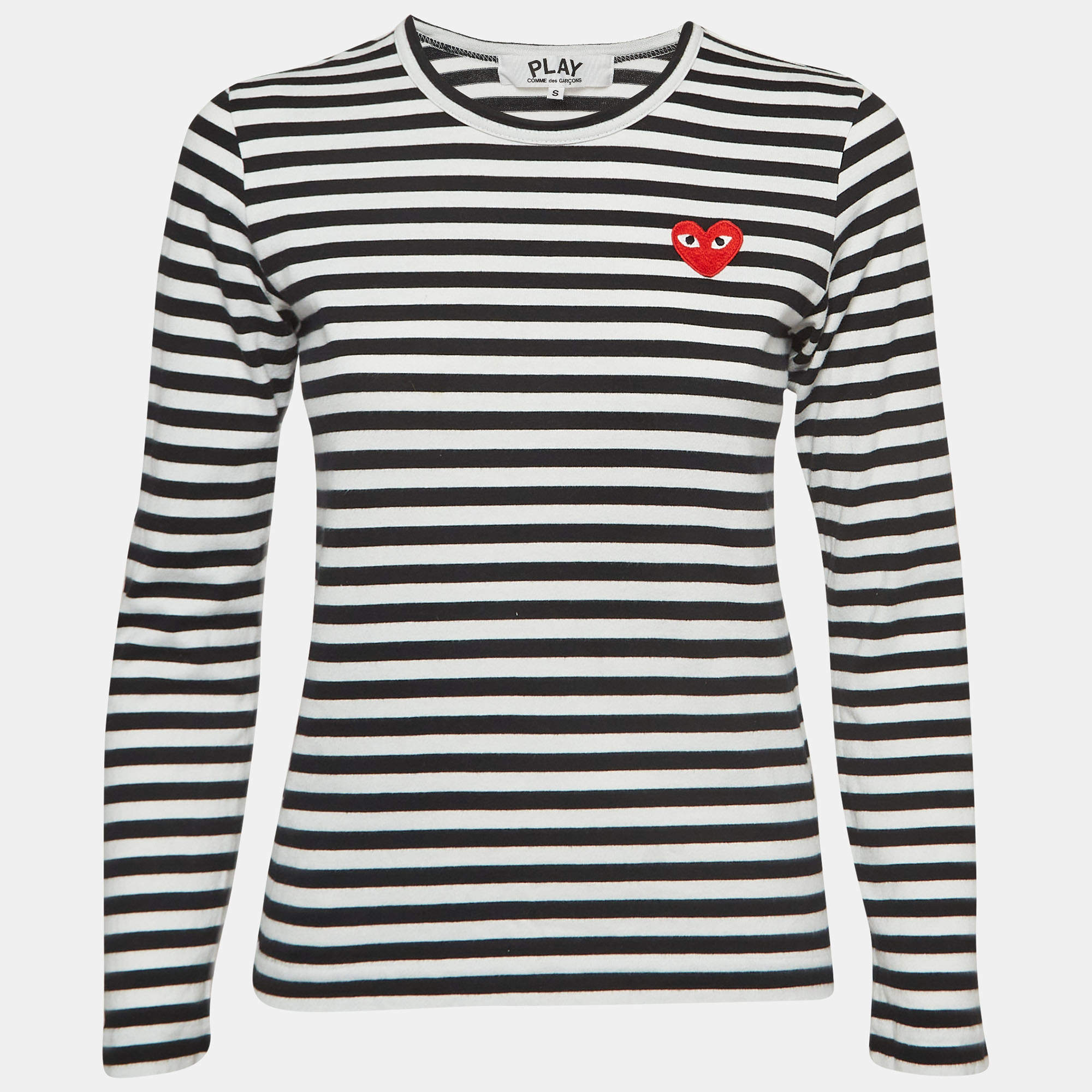 Pre Owned Comme des Garcons Black/White Stripe Knit Full Sleeves T-shirt S