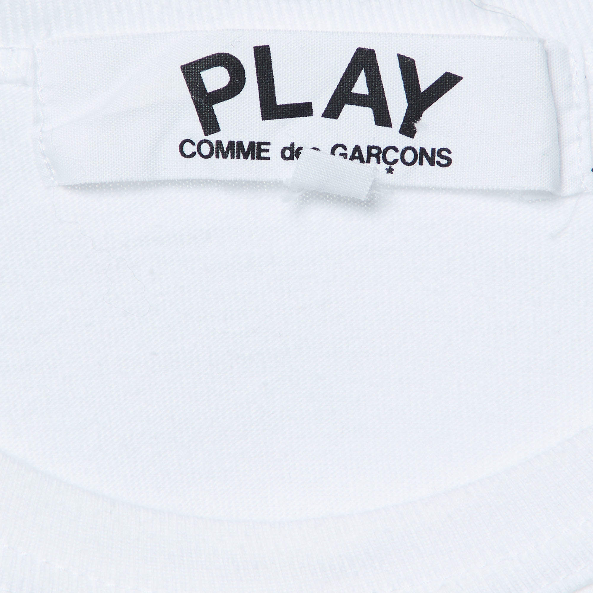 Comme Des Garcons Play White Logo Print Cotton Crew Neck T-Shirt L