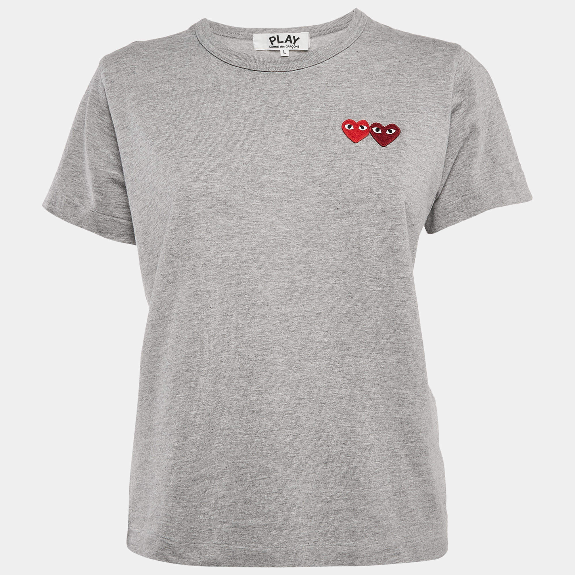 Comme des Garcons Play Grey Reverse Heart Embroidered Cotton T-Shirt L