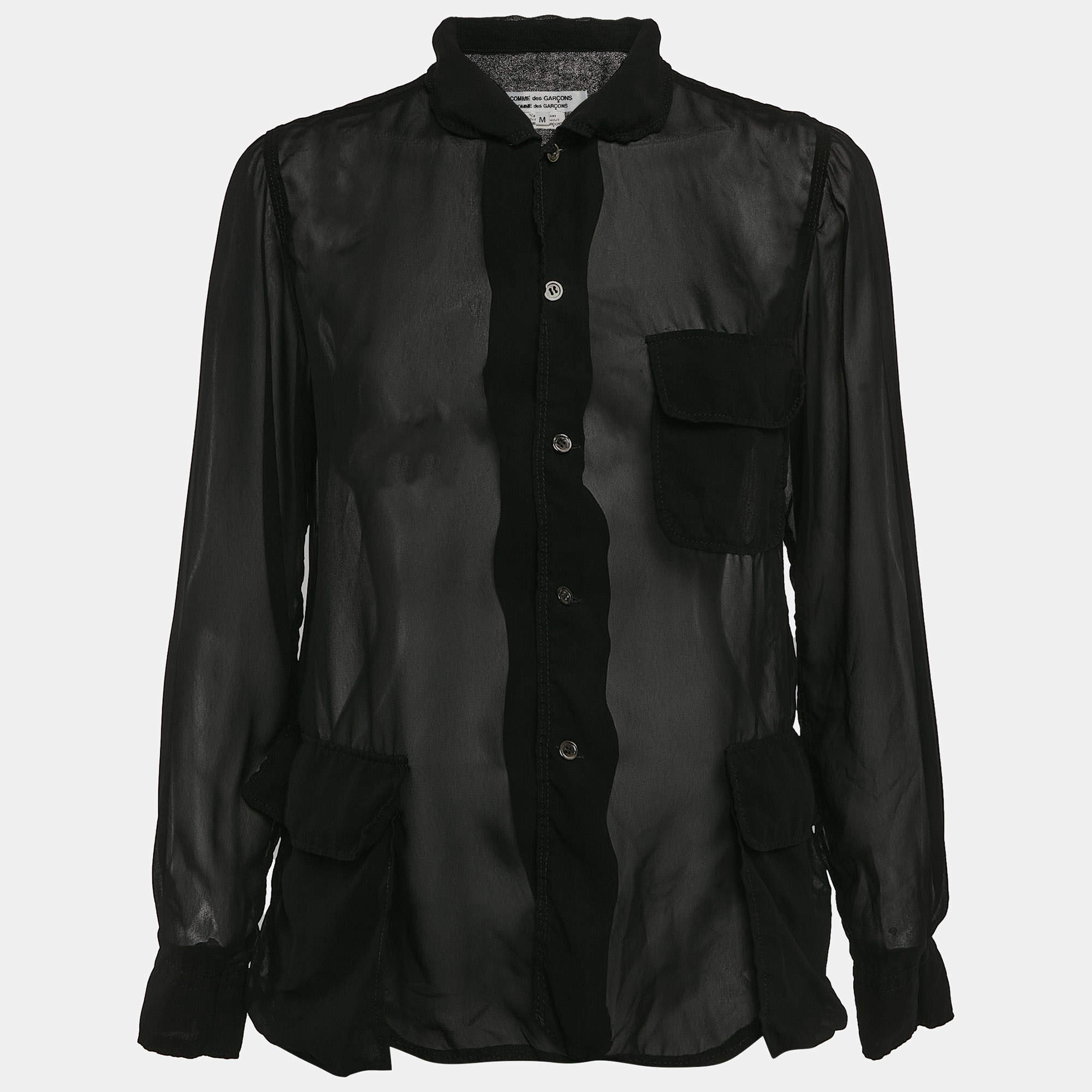 Comme des Garcons Black Crepe Long Sleeve Sheer Shirt M