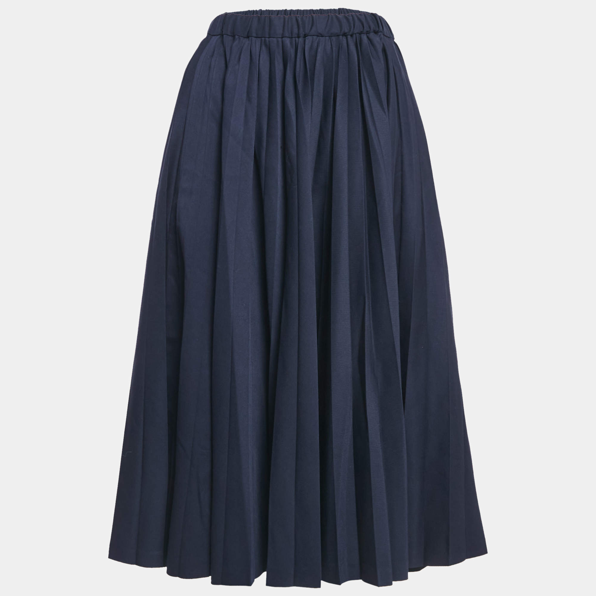 Comme des Garcons Navy Blue Wool Pleated Midi Skirt M