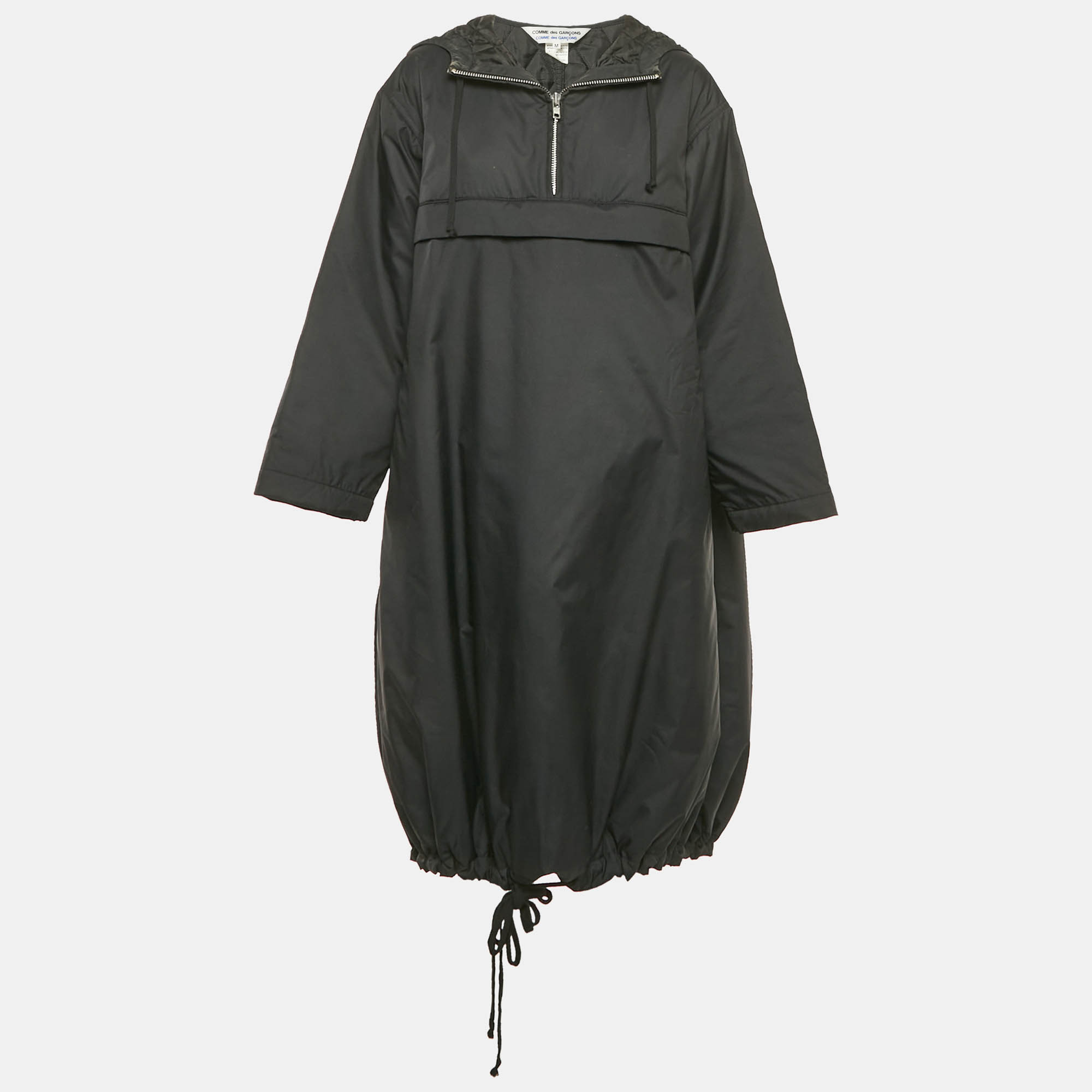 Pre Owned Comme des Garcons Black Synthetic Hooded Long Jacket M