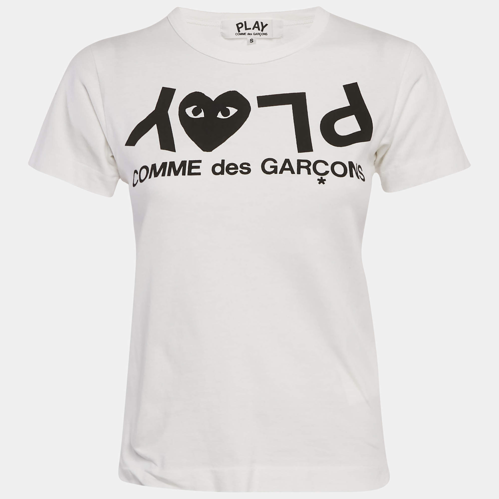Pre Owned Comme des Garcons White Play Logo Print Cotton T-Shirt S  