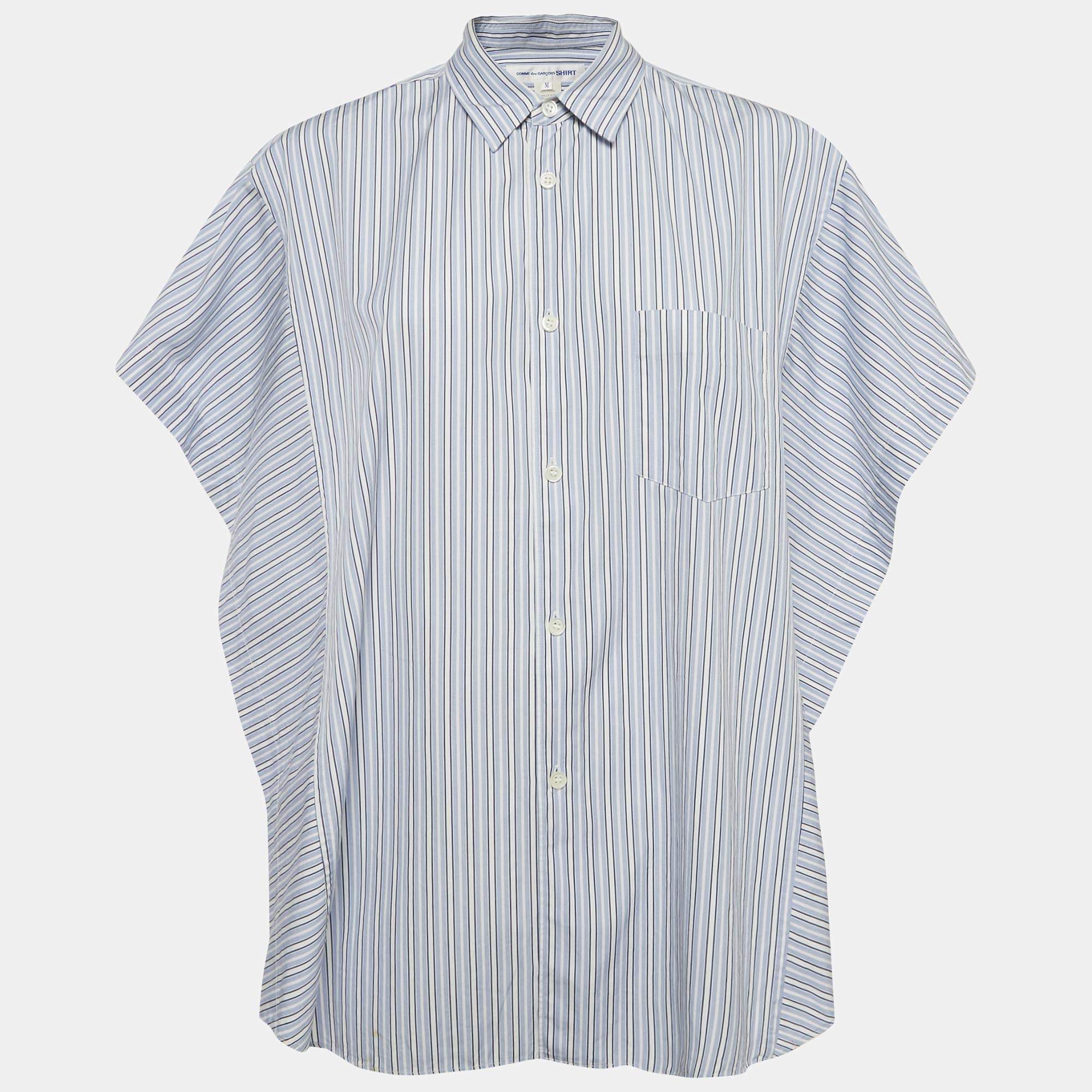 مملوكة مسبقًا Comme des Garcons Blue Striped Cotton Side Open Shirt M