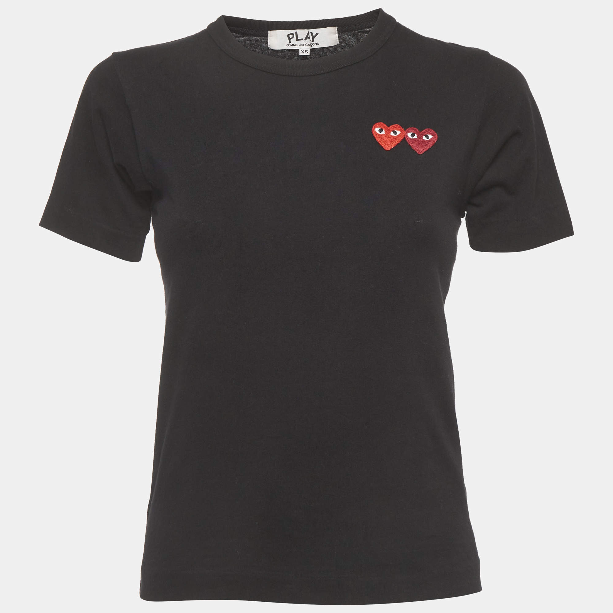 Pre Owned تي شيرت قميص قطن أسود مُطرَّز قلب بلاي كوم دي غارسون صغير جدًا