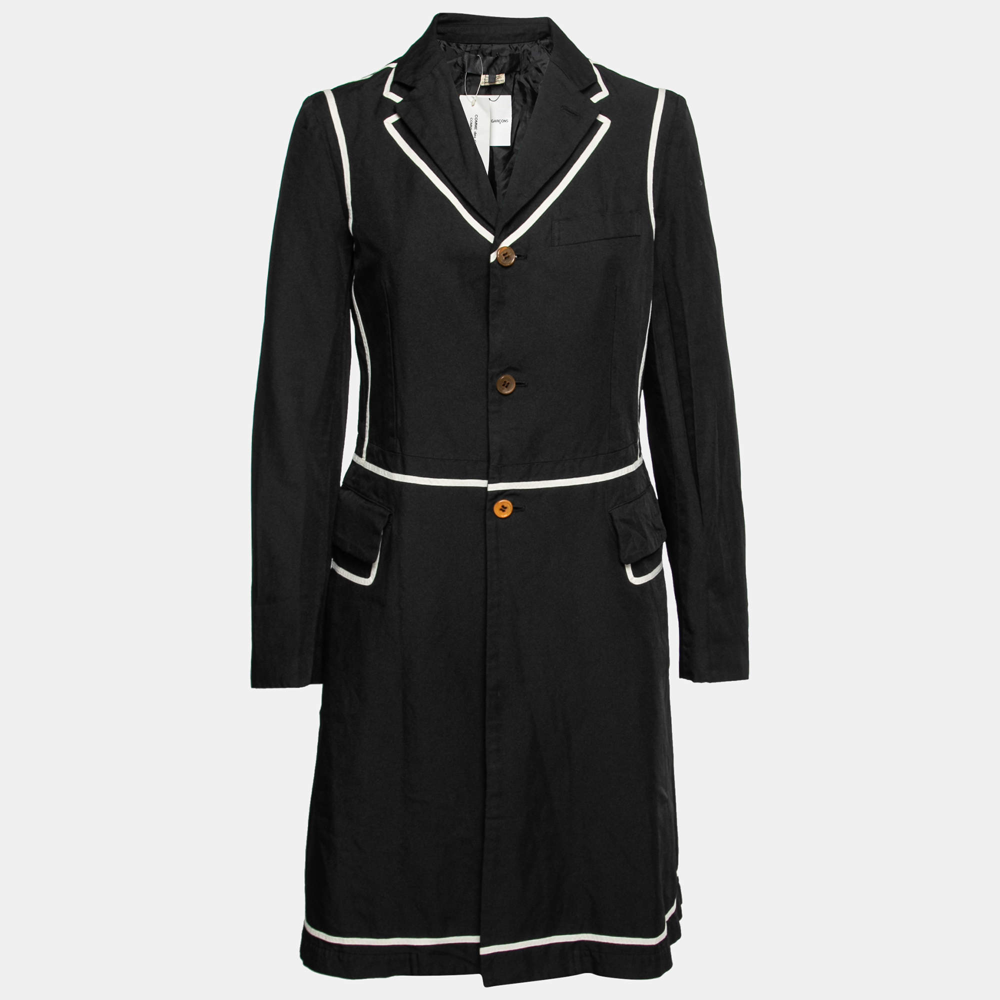 Commes des Garcons Black Synthetic Contrast Trimmed Coat M Commes des ...